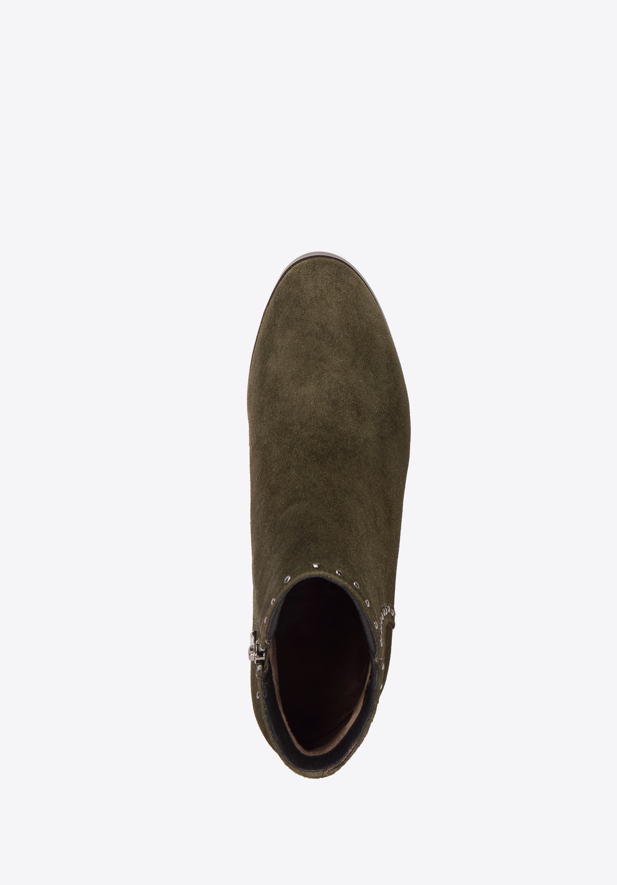 Botki zamszowe na słupku z nitami