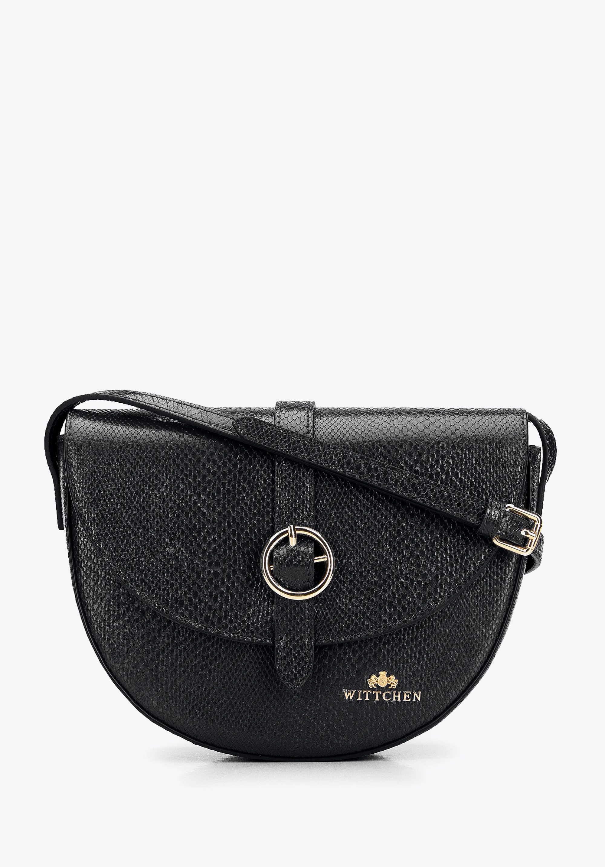 Damska listonoszka ze skóry lizard z okrągłą klamerką