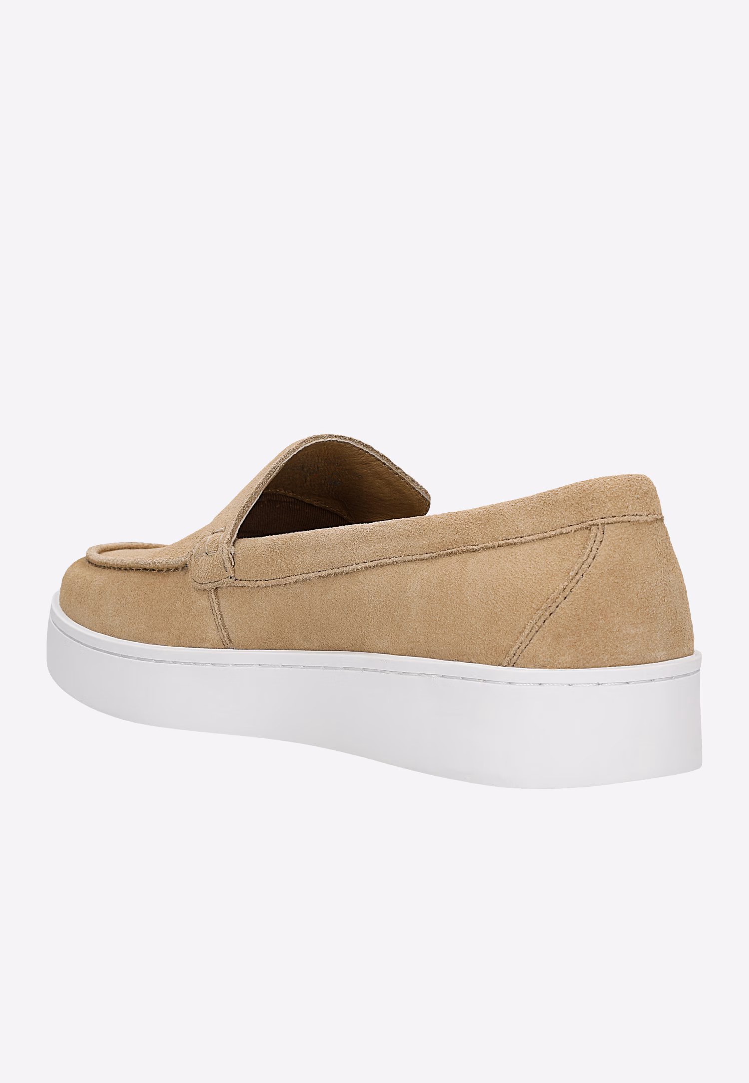 Beżowe mokasyny męskie na płaskiej białej podeszwie