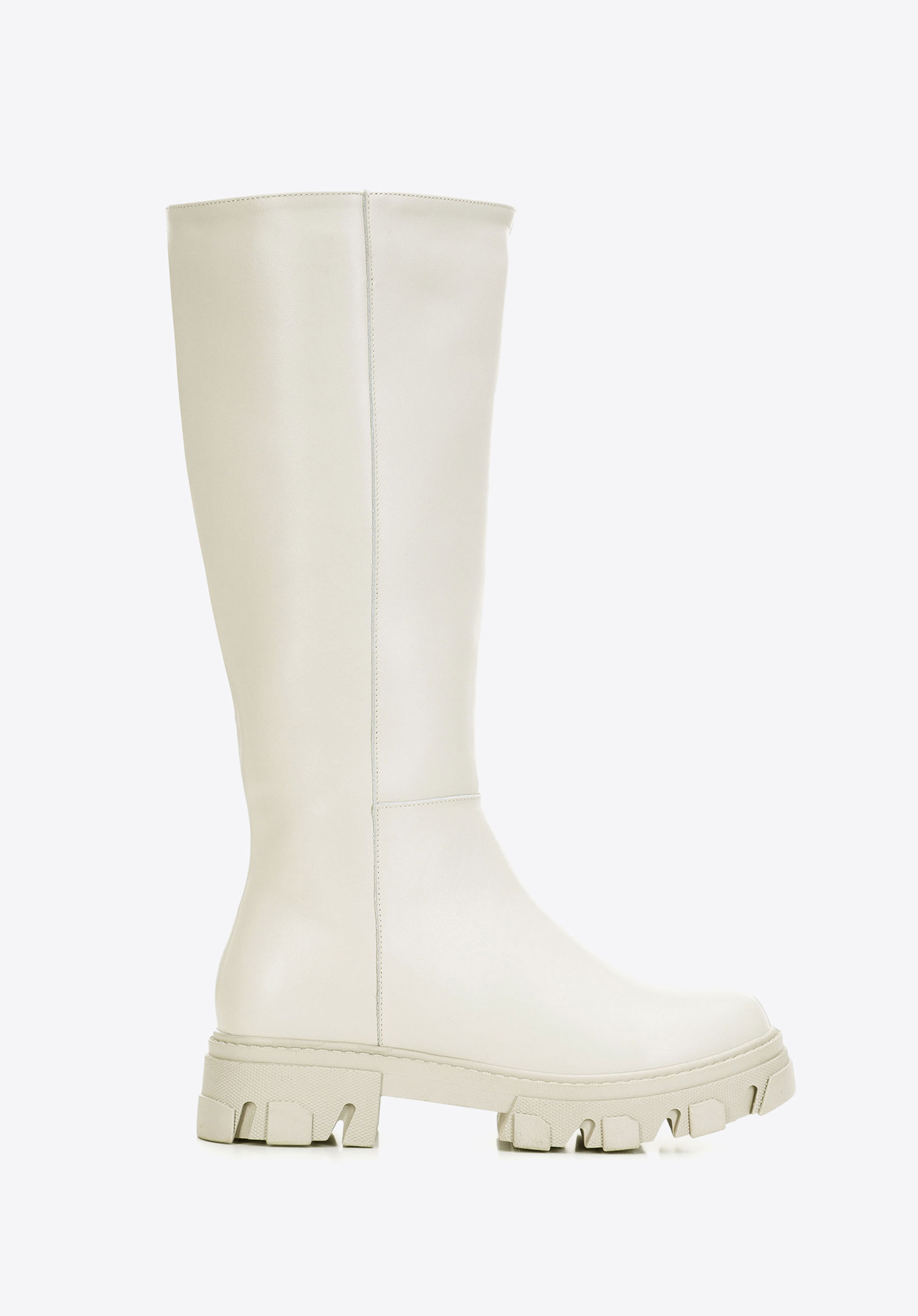 Damskie kozaki skórzane na grubej podeszwie z suwakiem