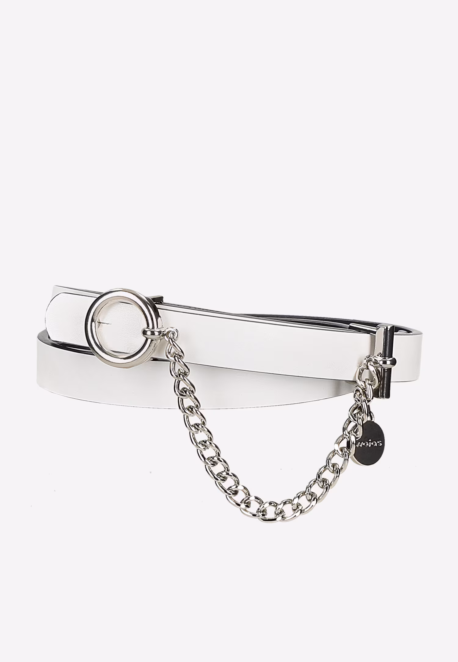 Dwustronny pasek damski granatowo-biały z ozdobnym łańcuszkiem