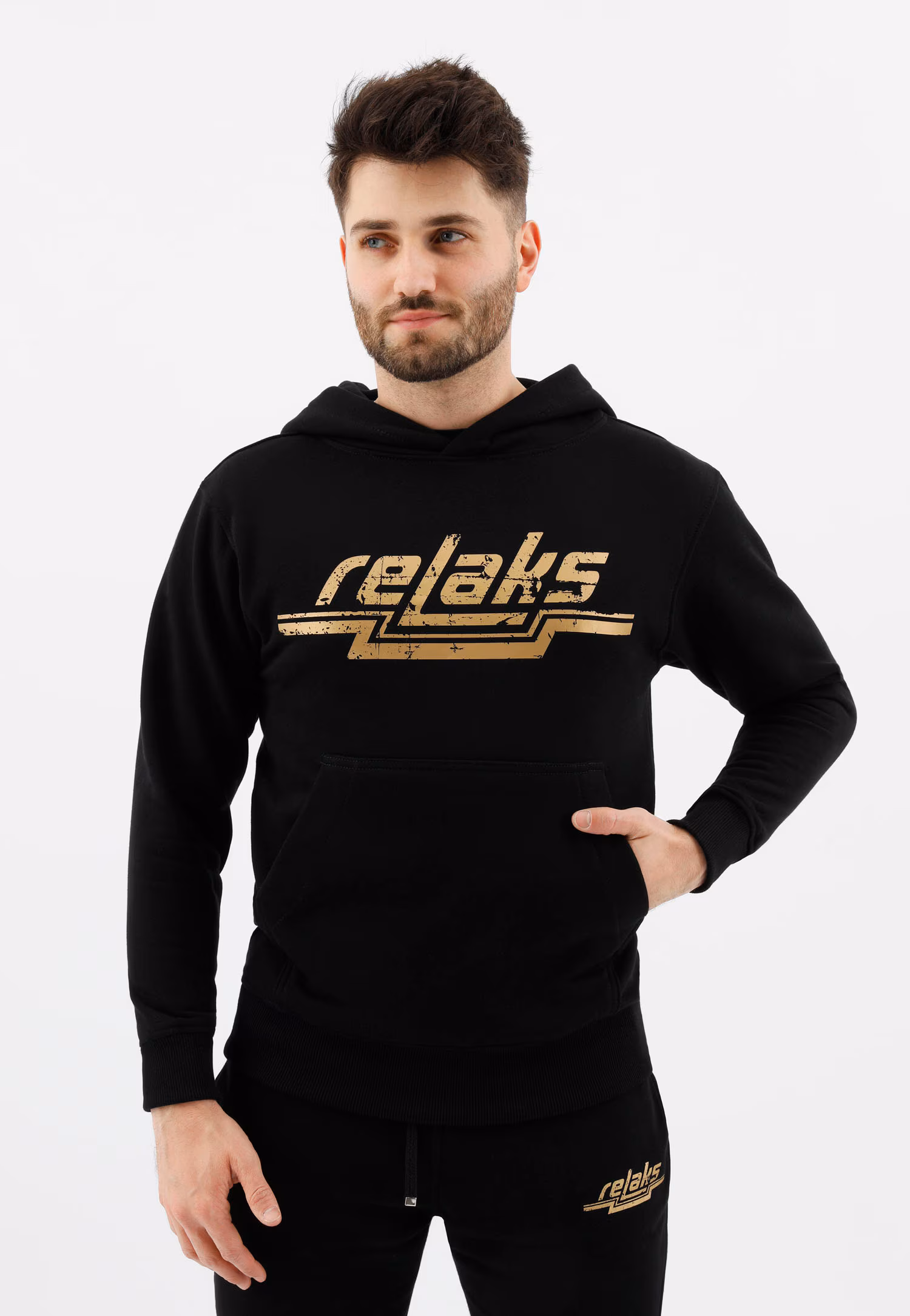 Czarna bluza męska RELAKS z kapturem