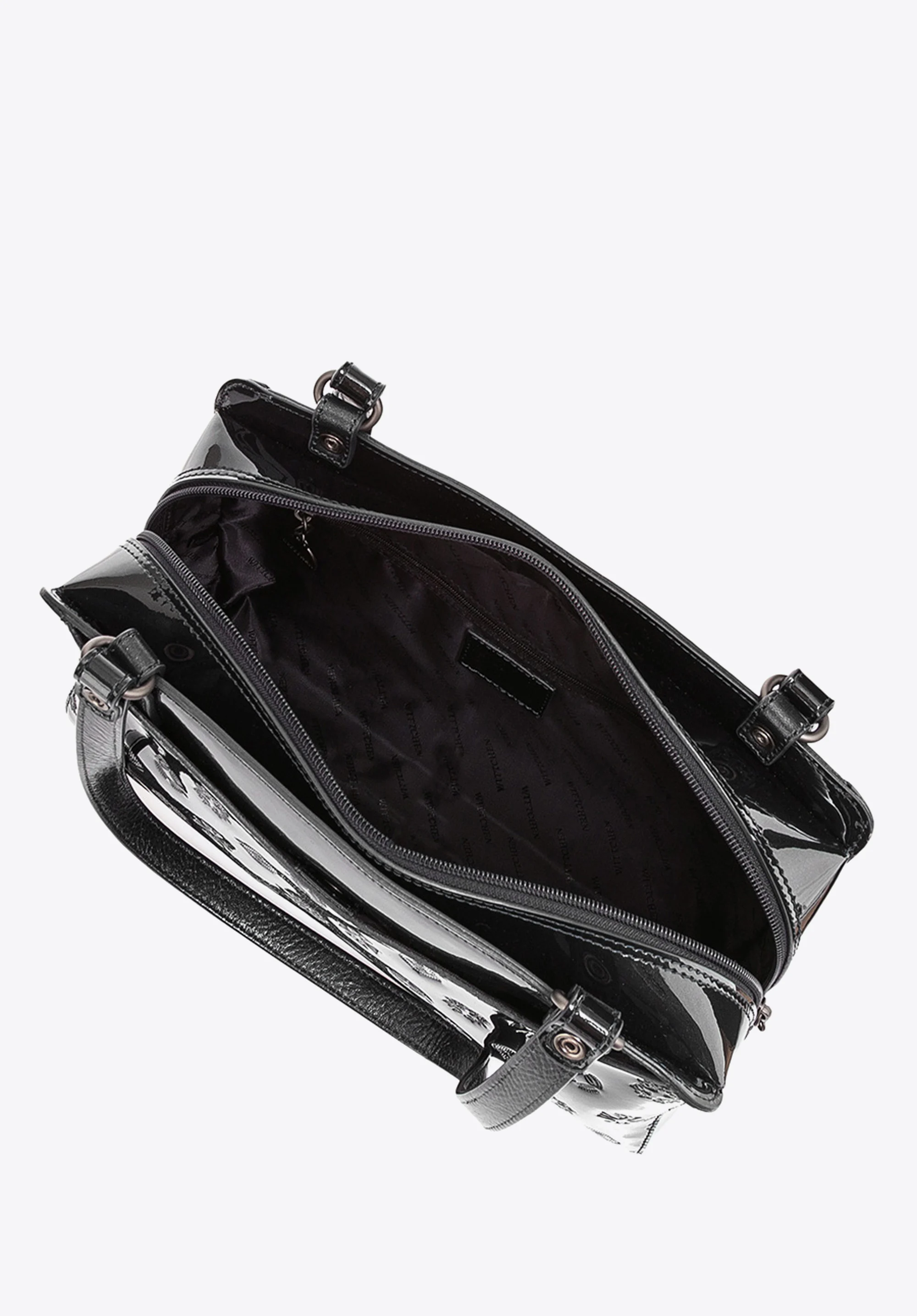 Torebka shopperka skórzana lakierowana z kieszeniami