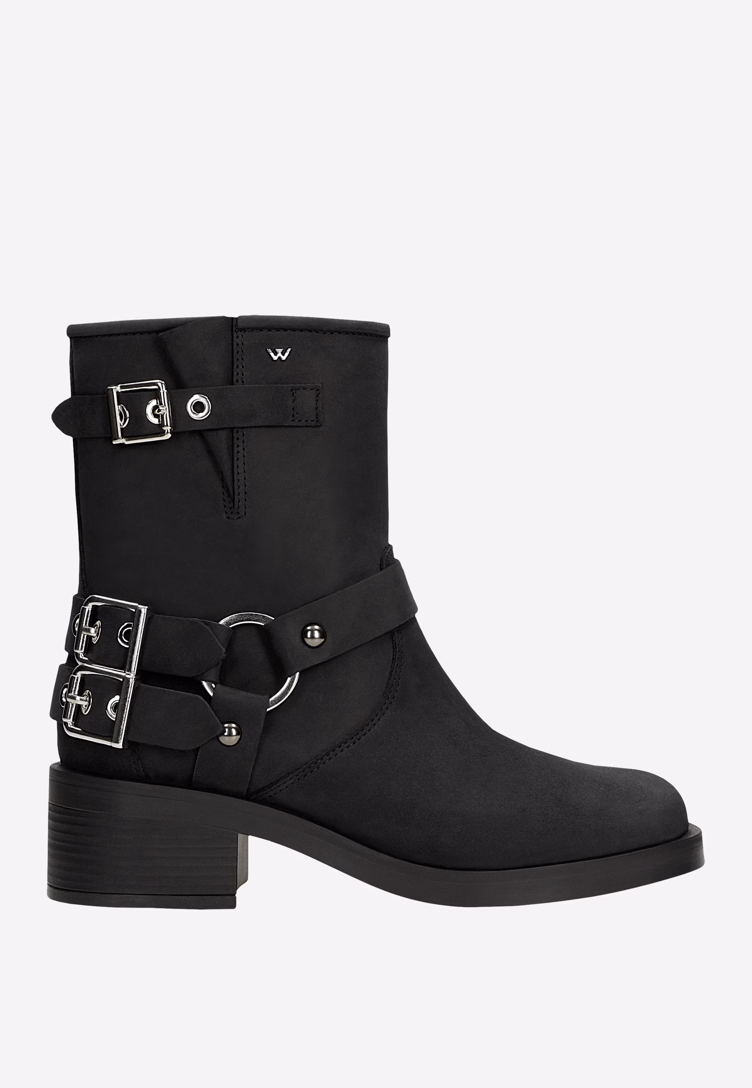 Czarne skórzane bikery damskie z metalowymi elementami