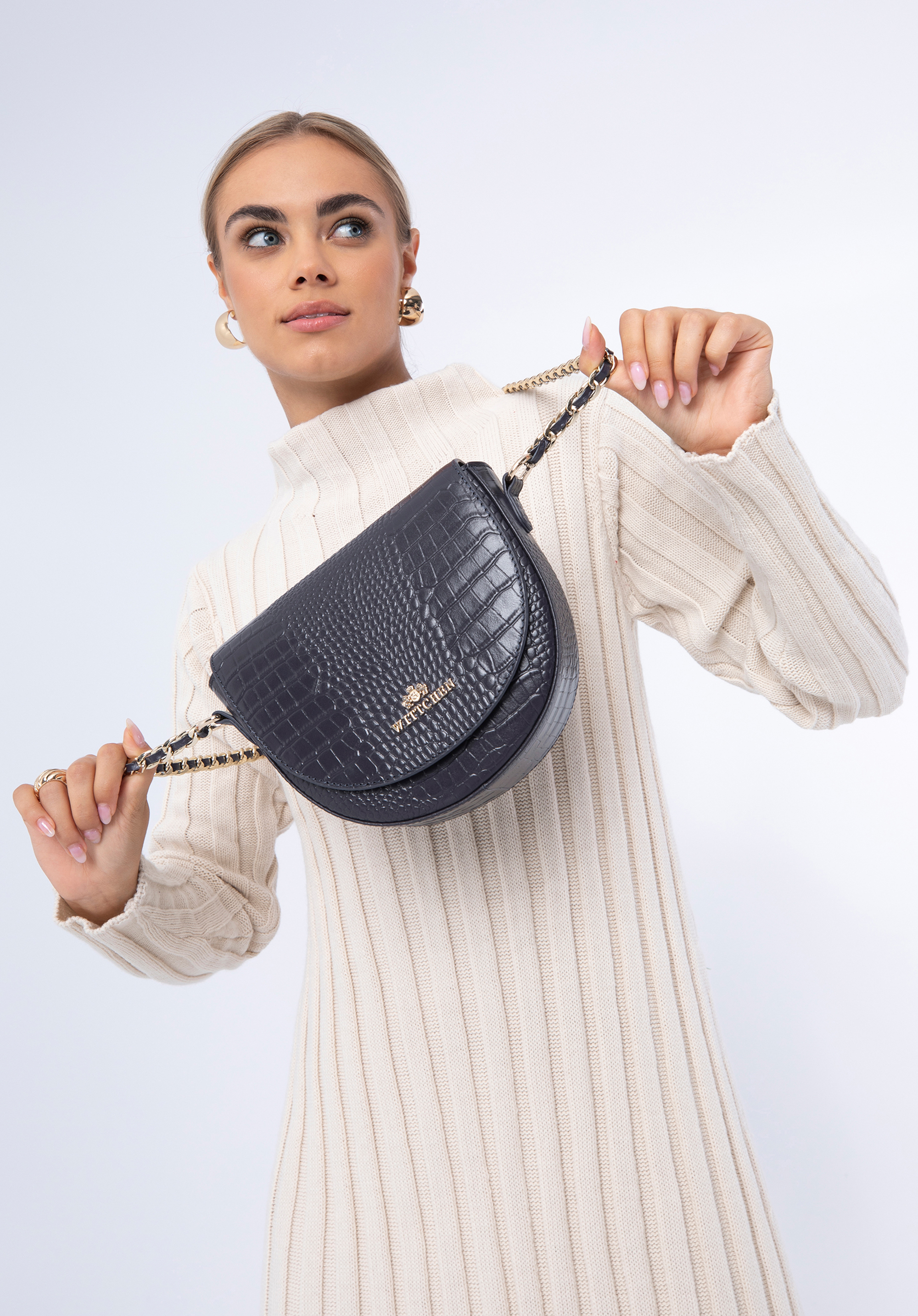 Damska listonoszka skórzana croco na łańcuszku