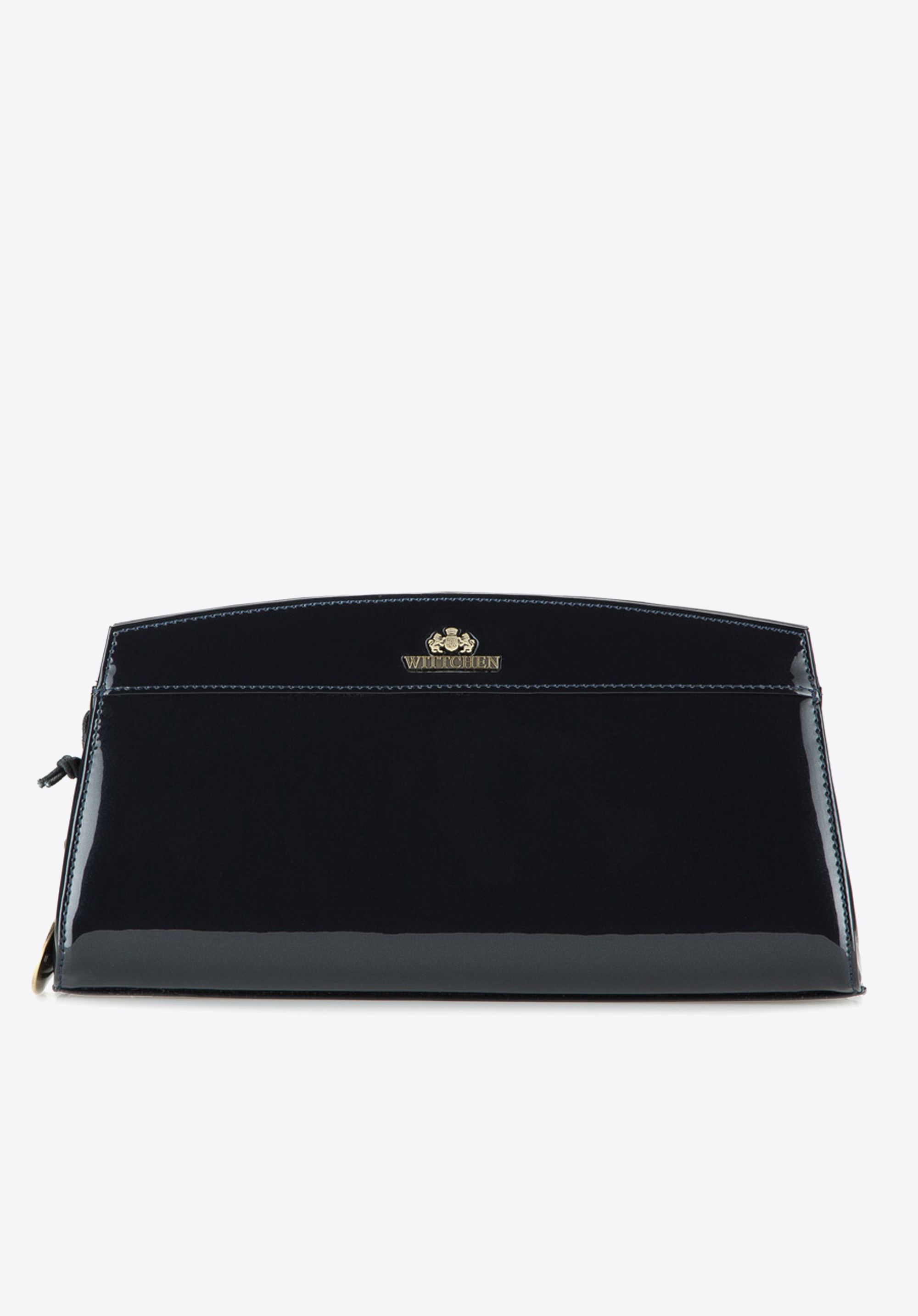 Wieczorowa torebka ze skóry lakierowanej trapezowa