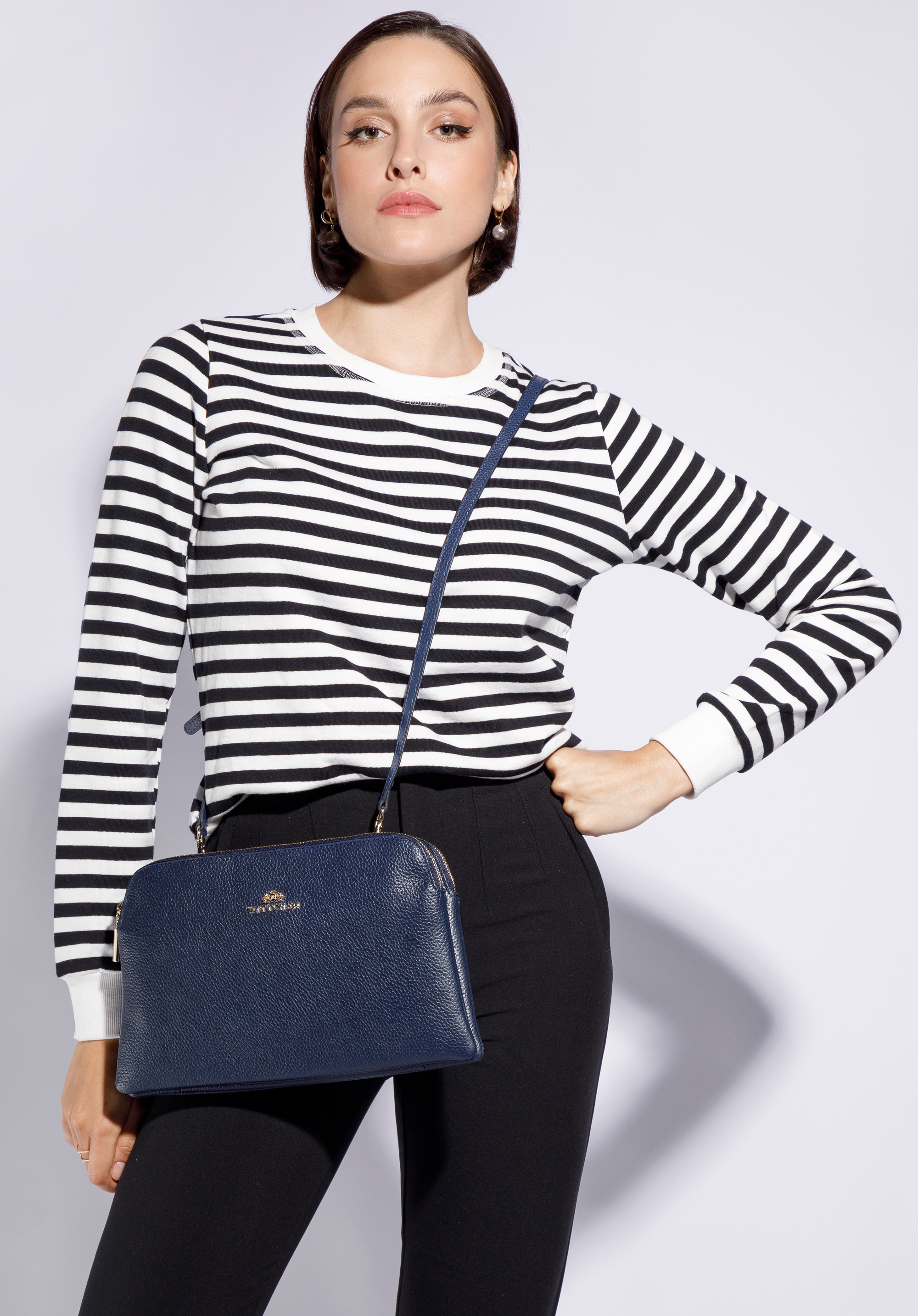 Damska listonoszka skórzana dwukomorowa klasyczna