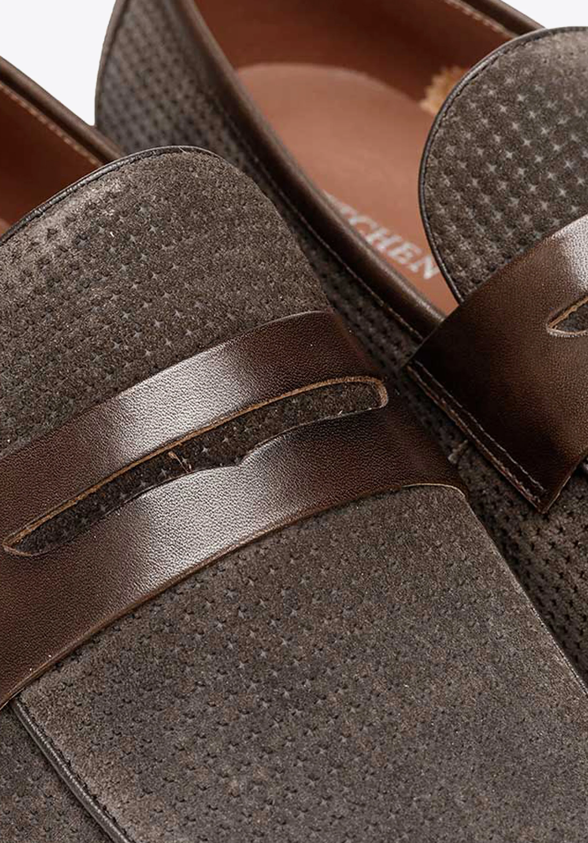 Męskie mokasyny pensówki z tłoczonego zamszu