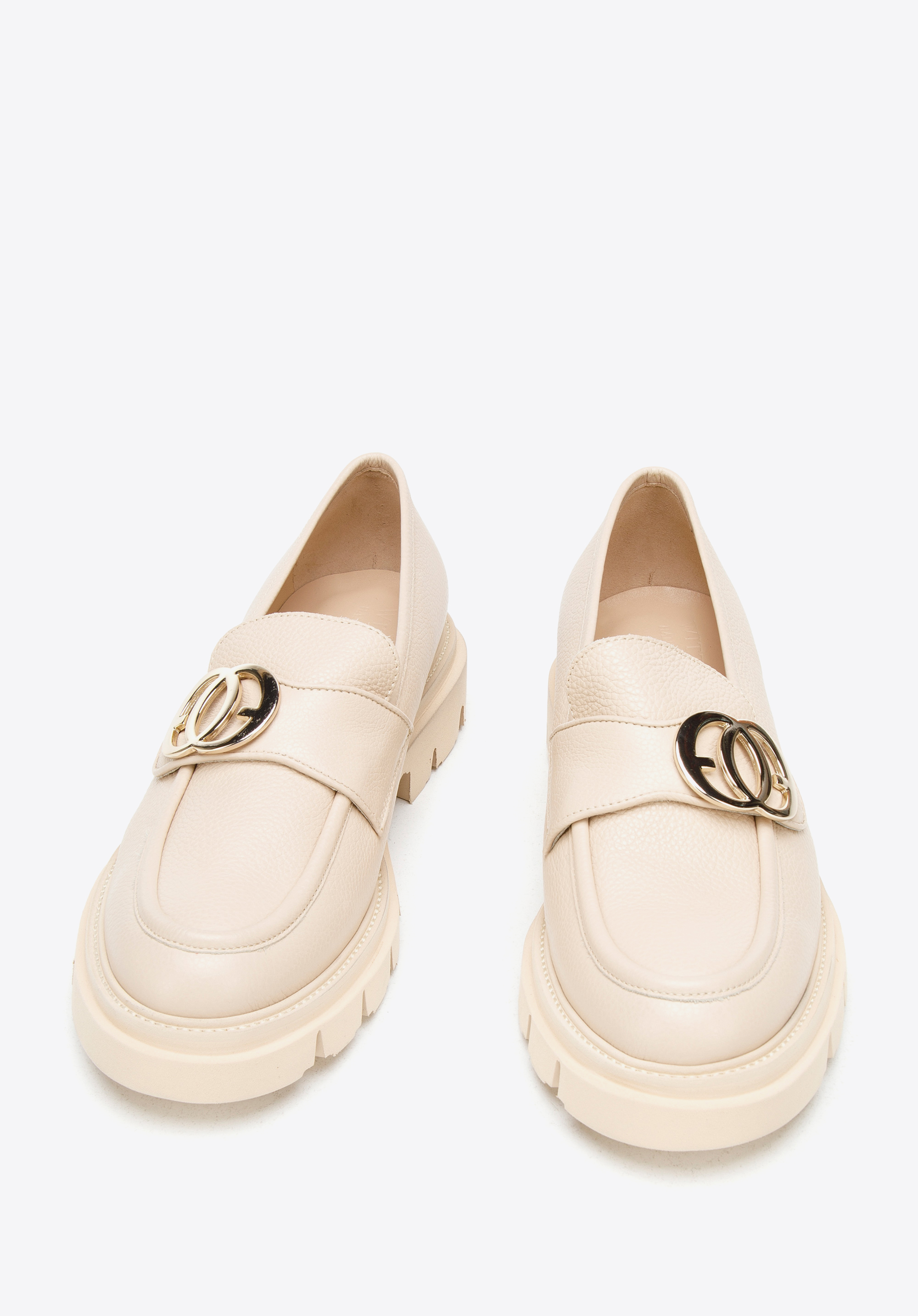 Damskie mokasyny skórzane ze sprzączką na grubej podeszwie