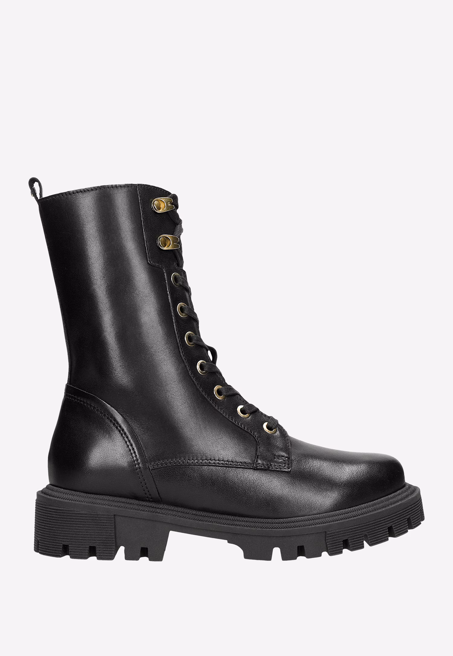 Czarne trzewiki damskie ocieplane dzianiną futerkową