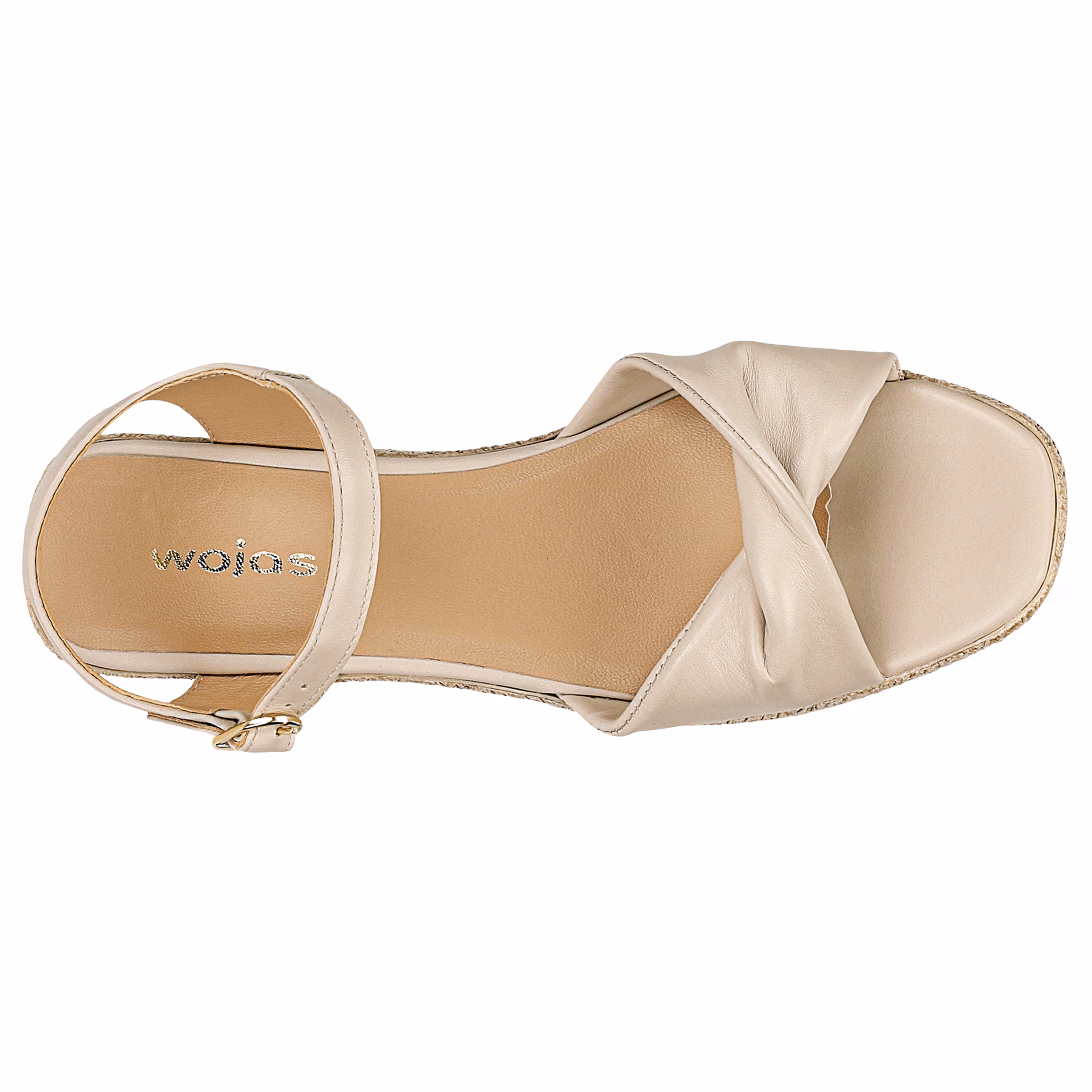 Beżowe skórzane sandały na koturnie