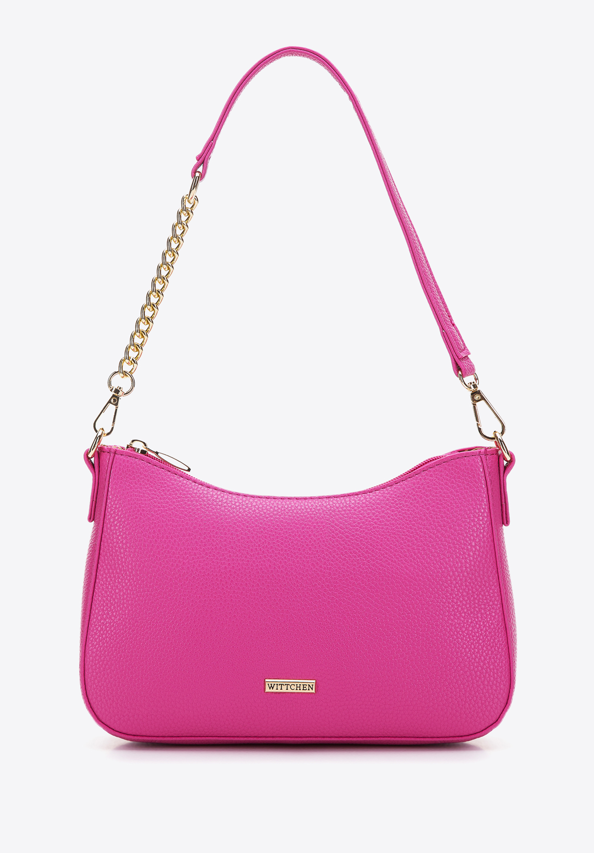 Damska torebka bagietka z groszkowanej ekoskóry z łańcuszkiem