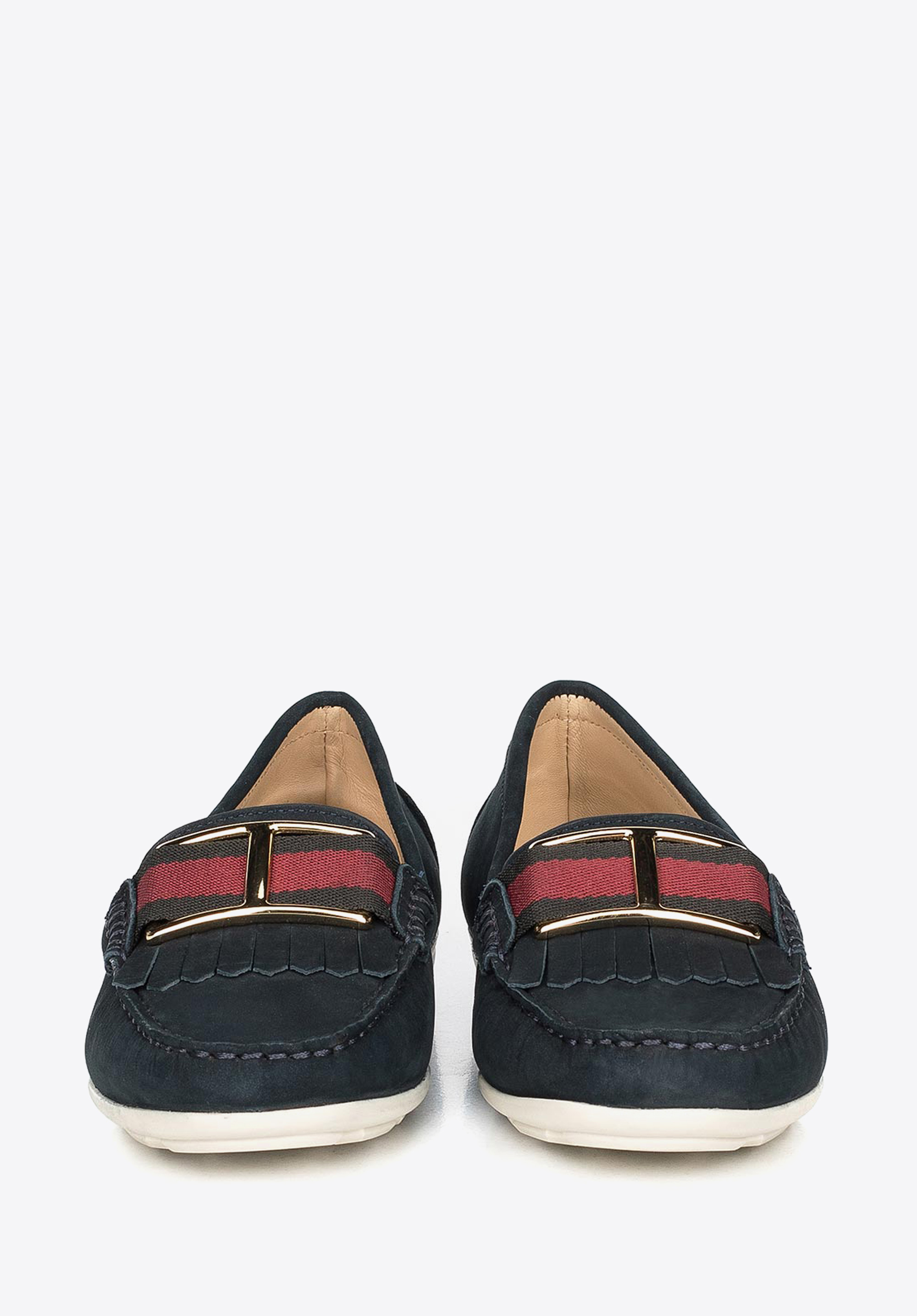 Damskie mokasyny skórzane z ozdobnym paskiem