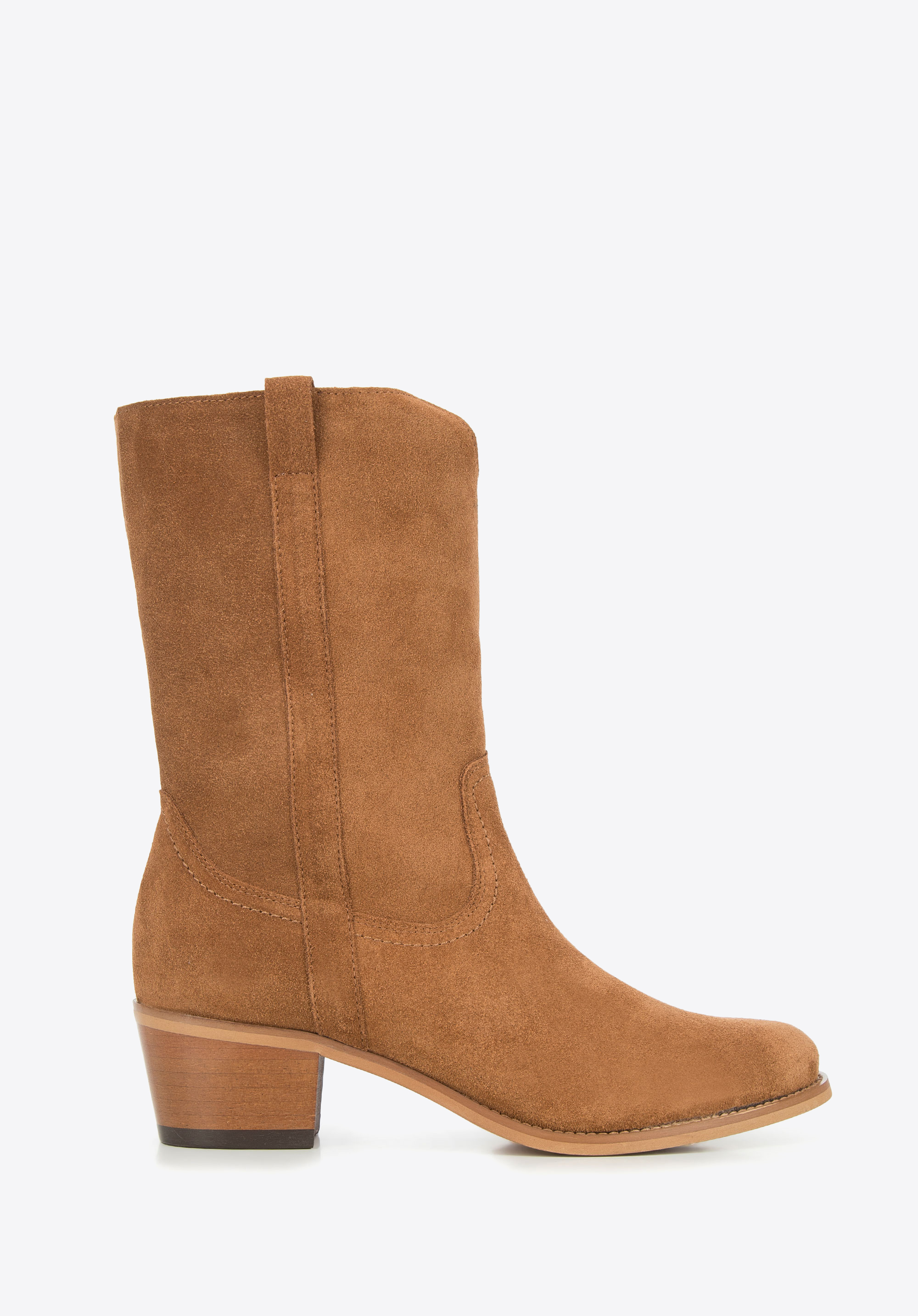 Kowbojki zamszowe na słupku proste