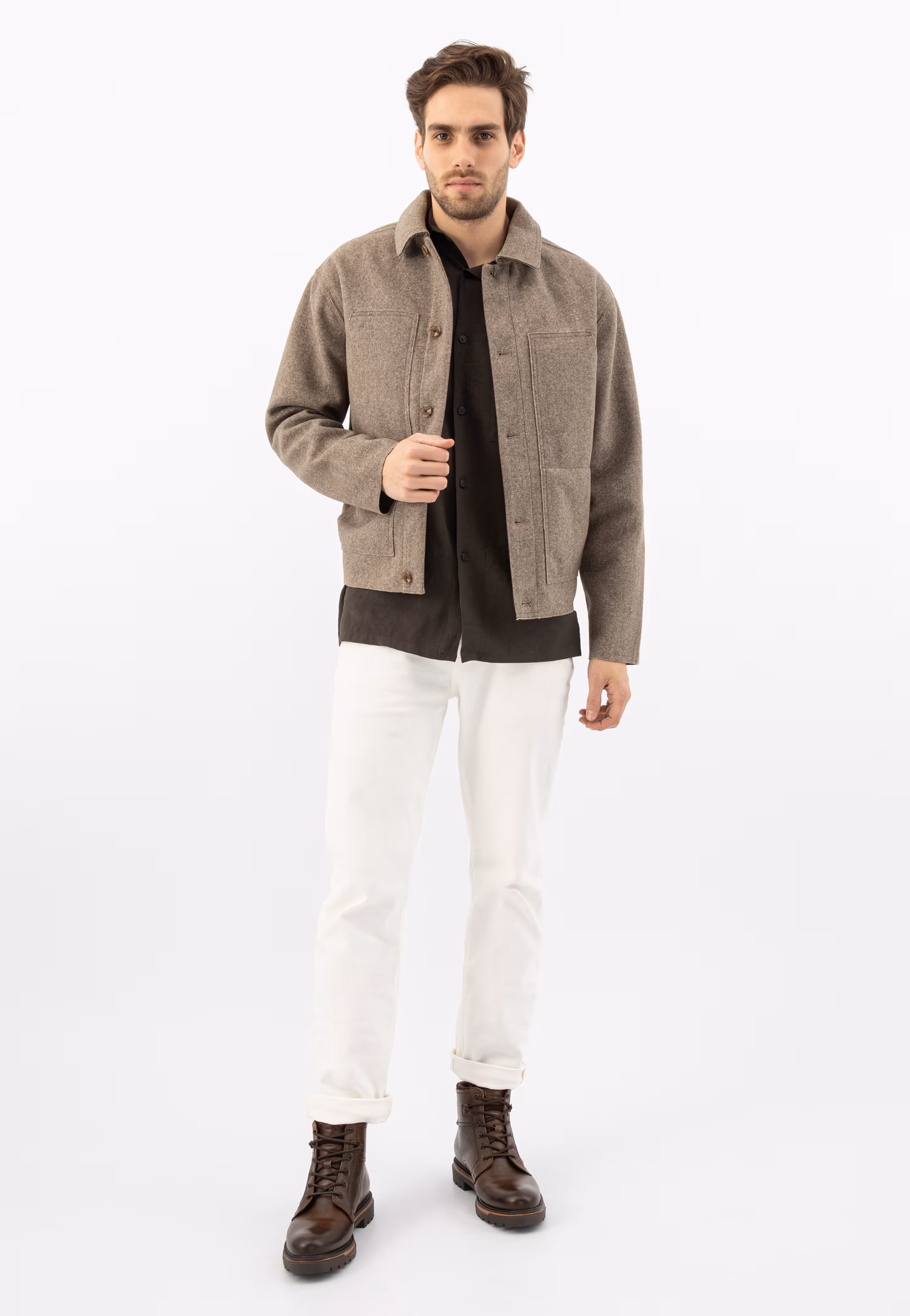 Brązowe workery męskie ze skóry licowej z ociepleniem