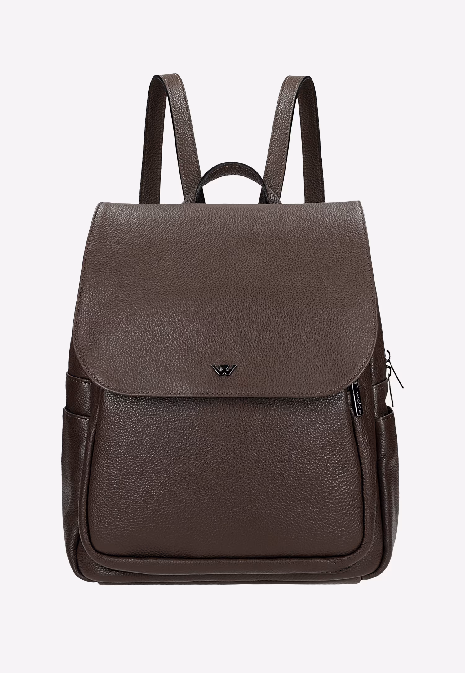 Beżowy skórzany plecak miejski z klapką