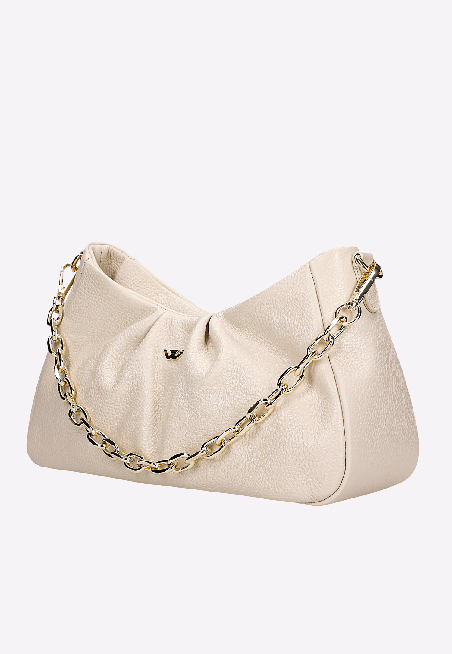 Beżowa torebka ze złotym łańcuchem