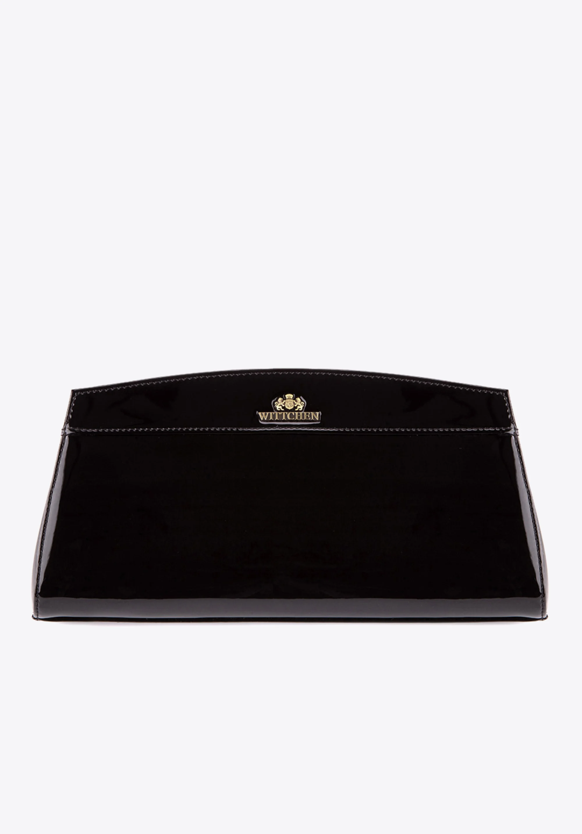 Wieczorowa torebka ze skóry lakierowanej trapezowa