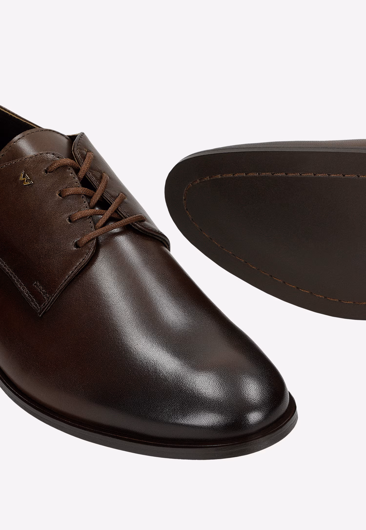 Ciemnobrązowe wizytowe półbuty męskie ze skóry licowej