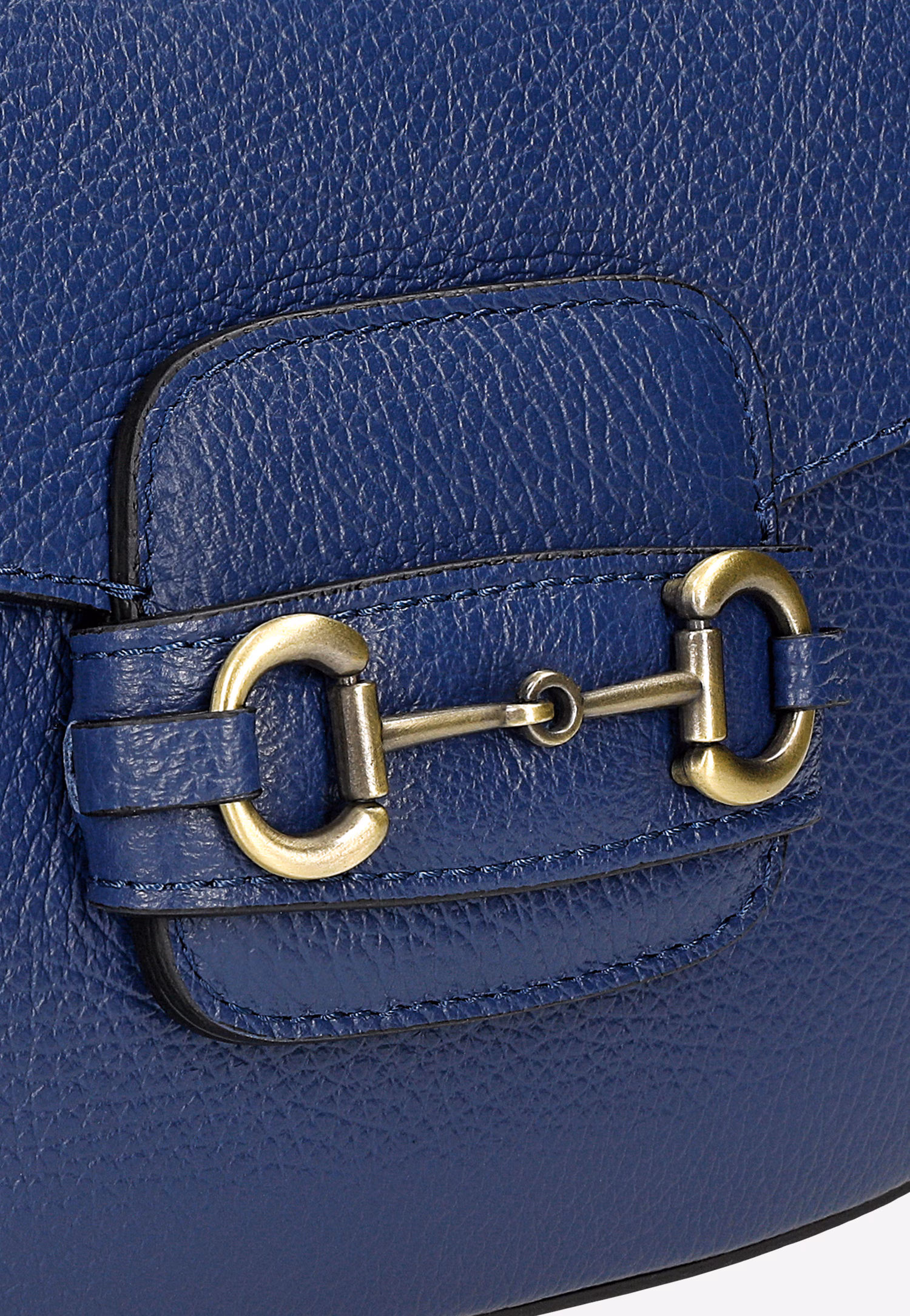 Granatowa skórzana torebka damska ze złotymi elementami