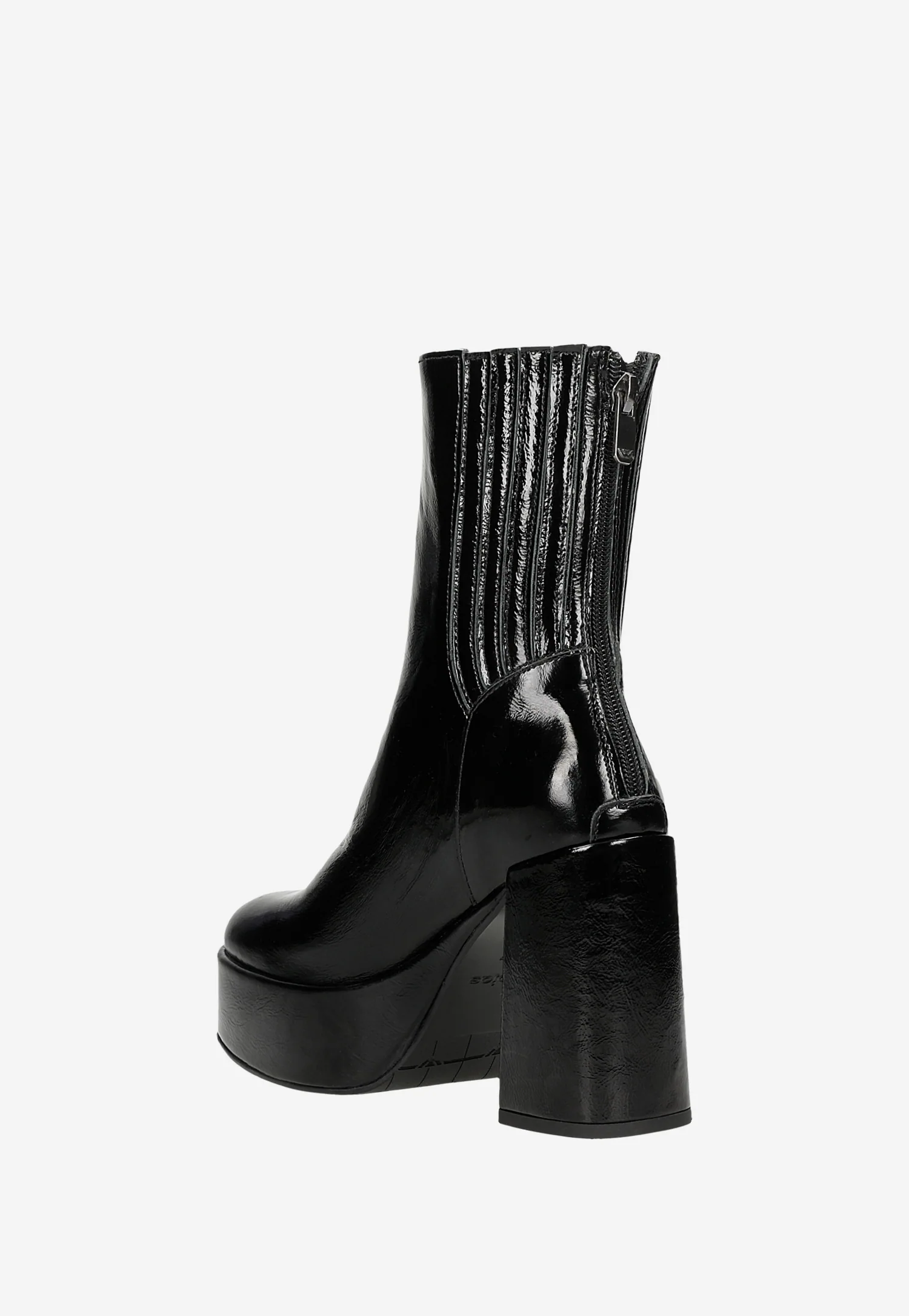 Czarne lakierowane botki damskie na solidnym słupku