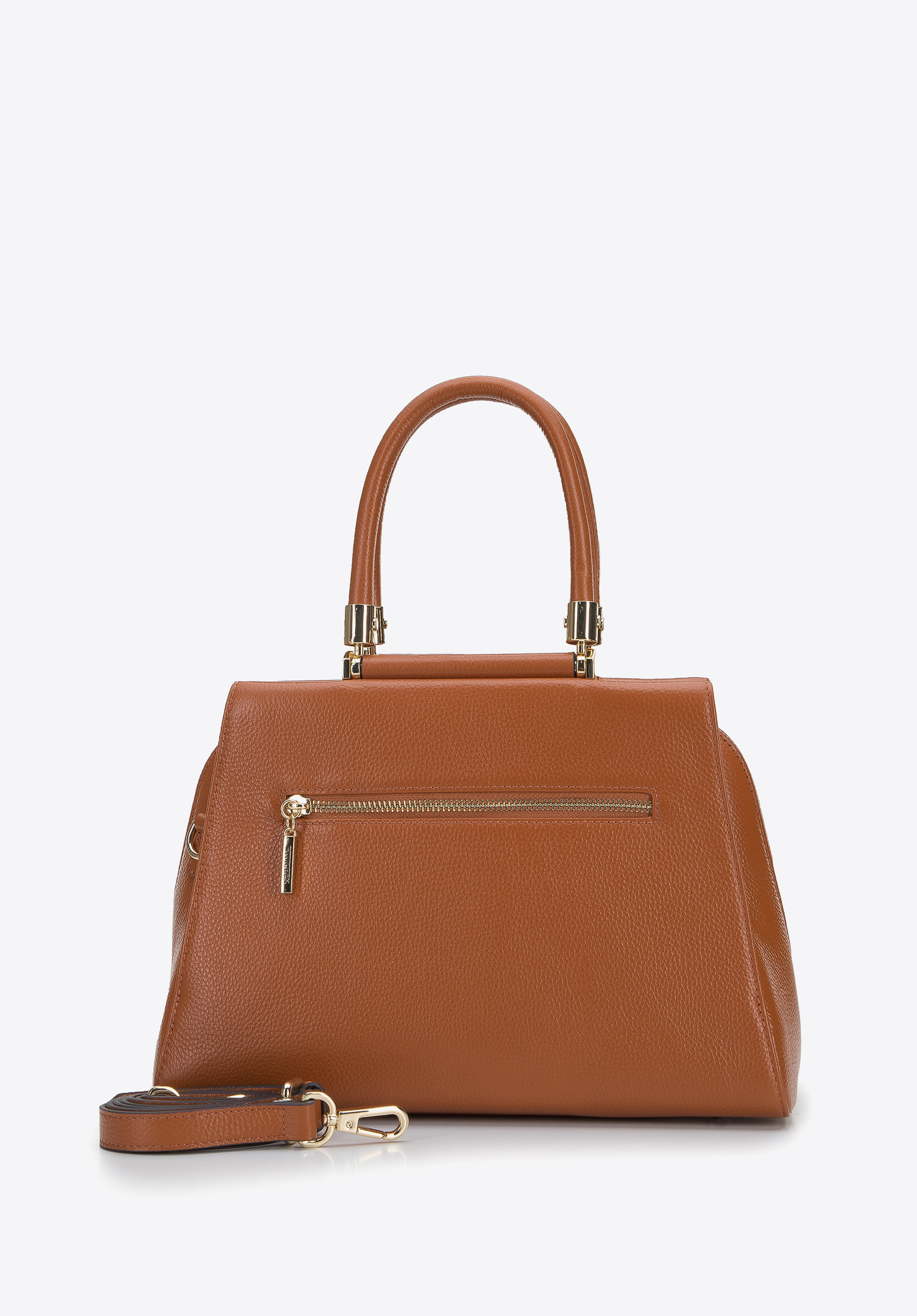 Torebka kuferek skórzana z geometrycznymi okuciami