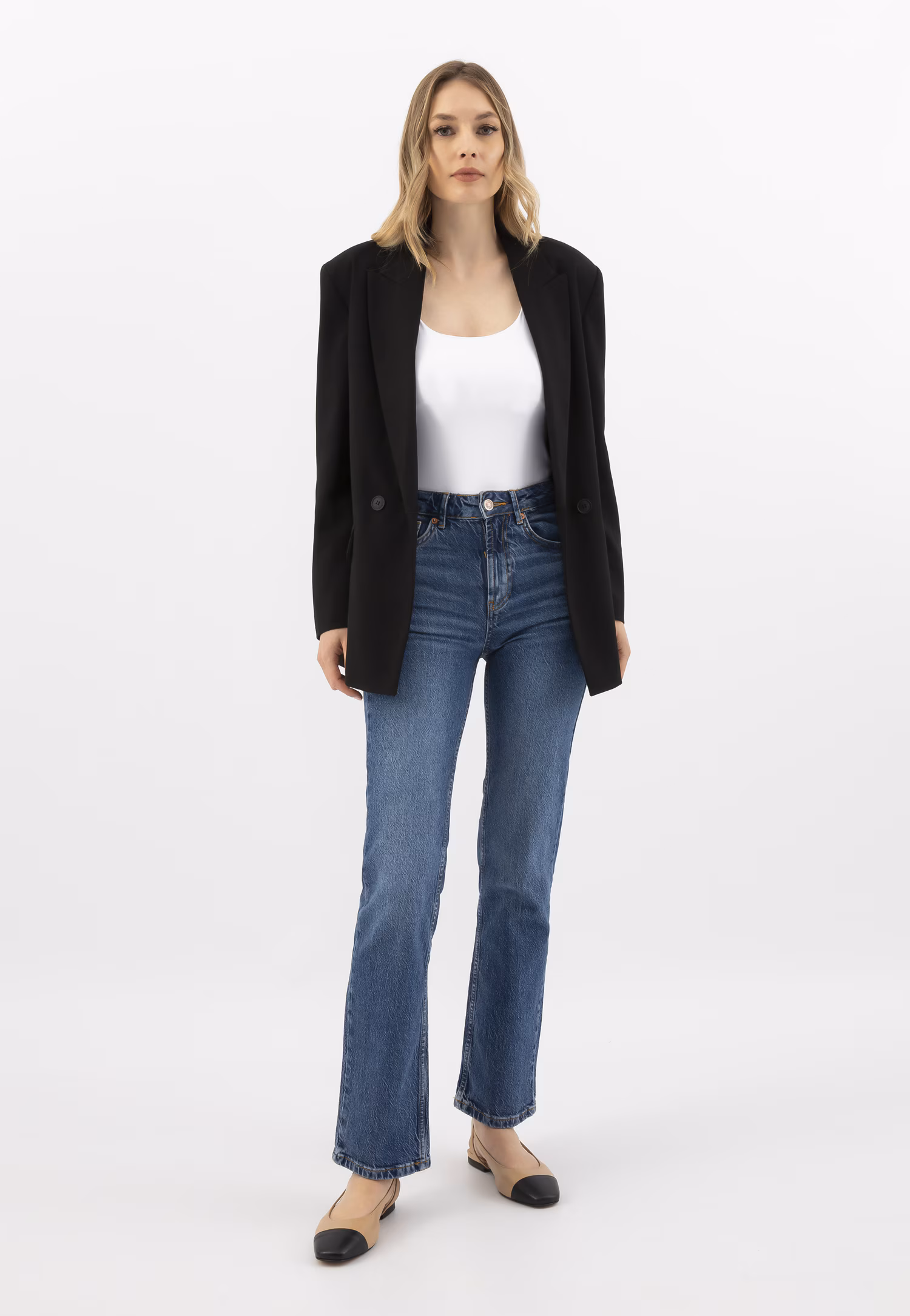 Dwukolorowe baleriny damskie z odkrytą piętą