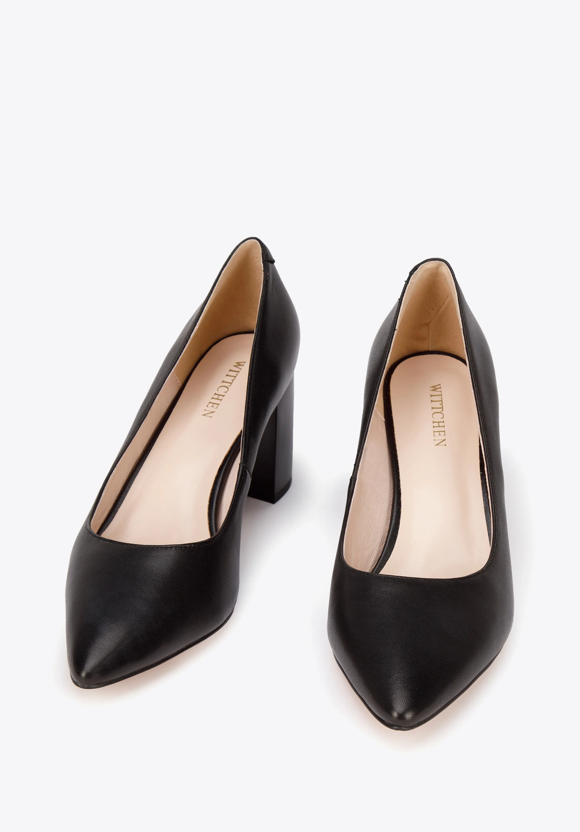 Czółenka skórzane klasyczne na klocku