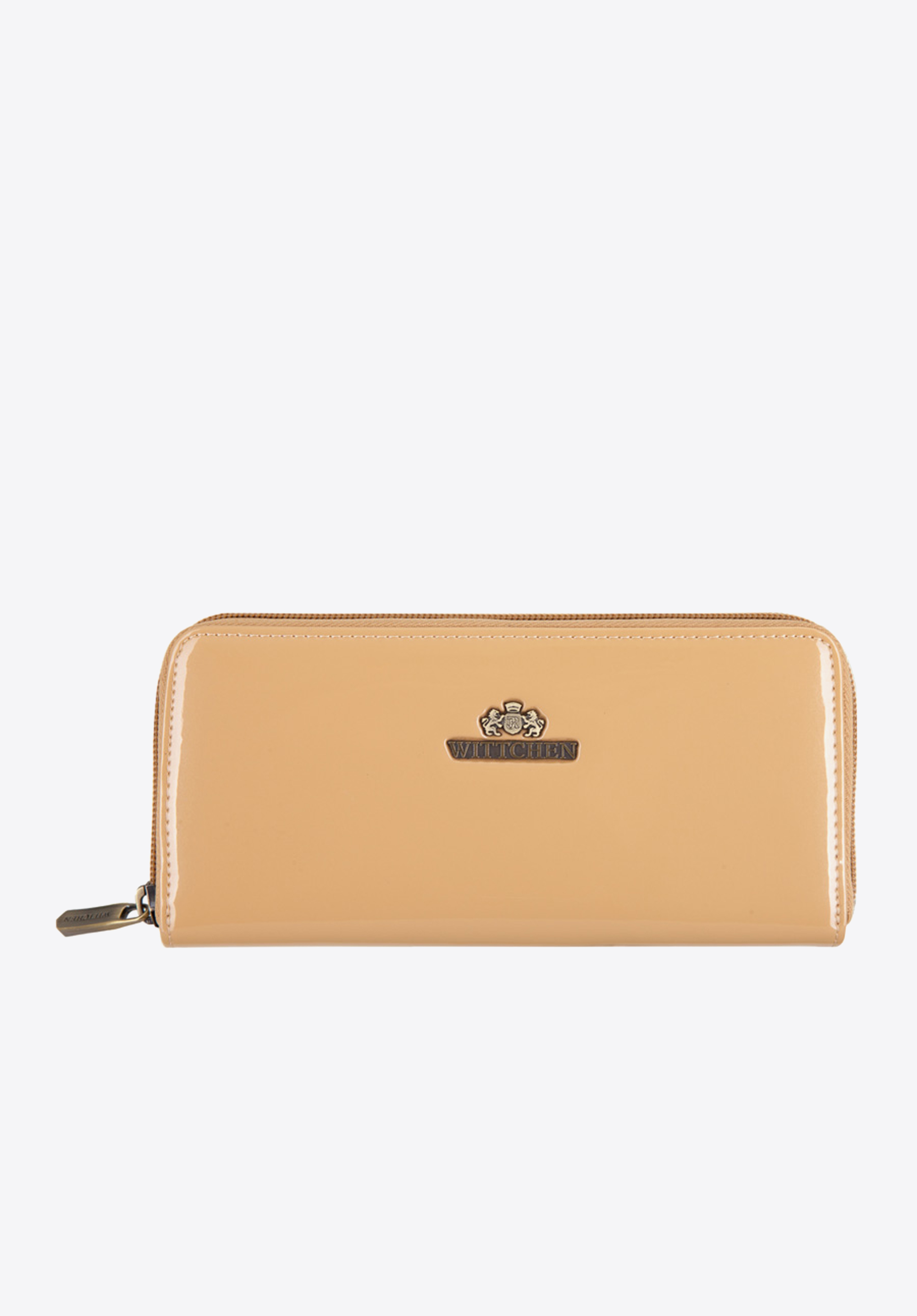 Damski portfel ze skóry lakierowany na suwak