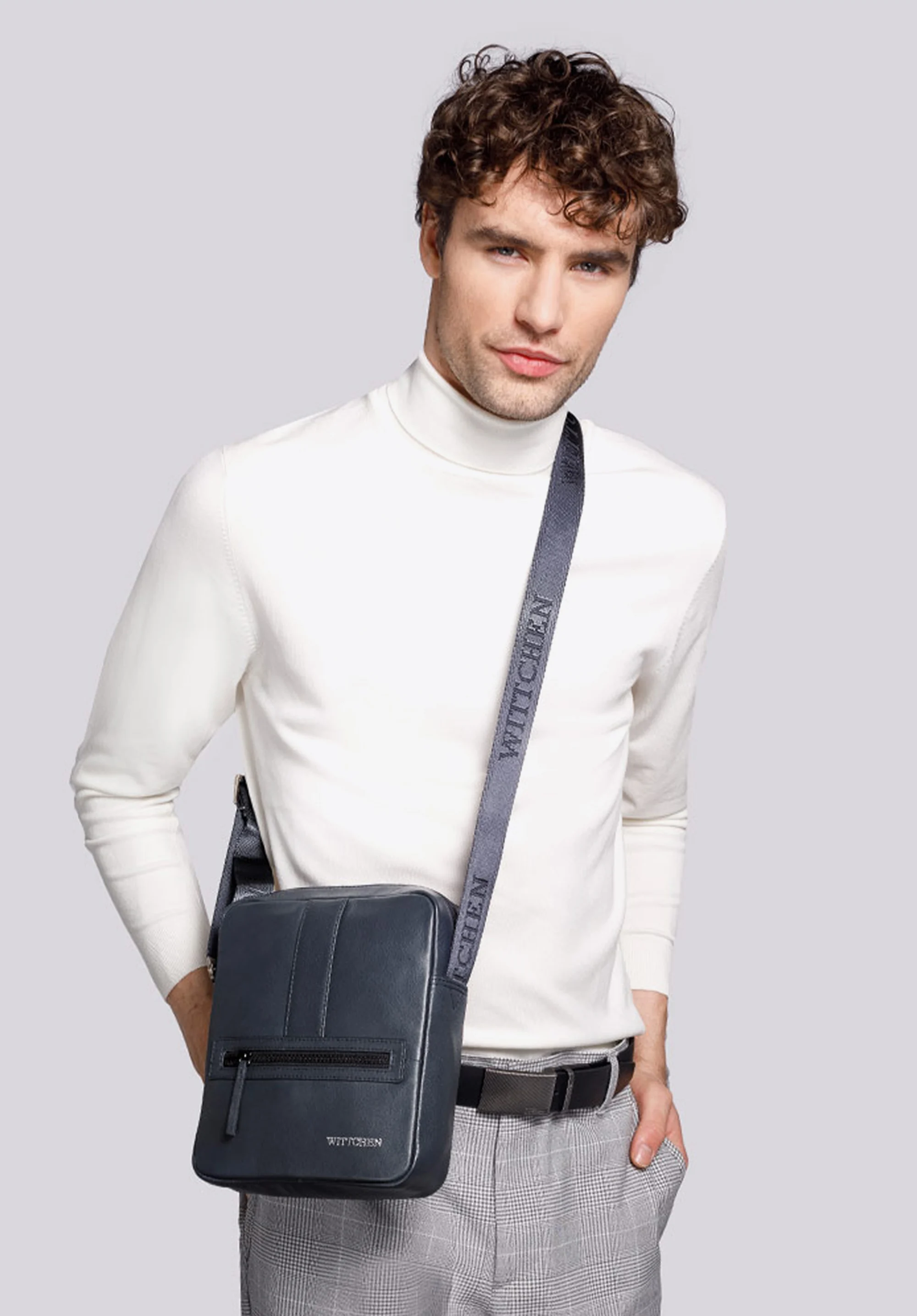 Męska listonoszka skórzana stębnowana średnia