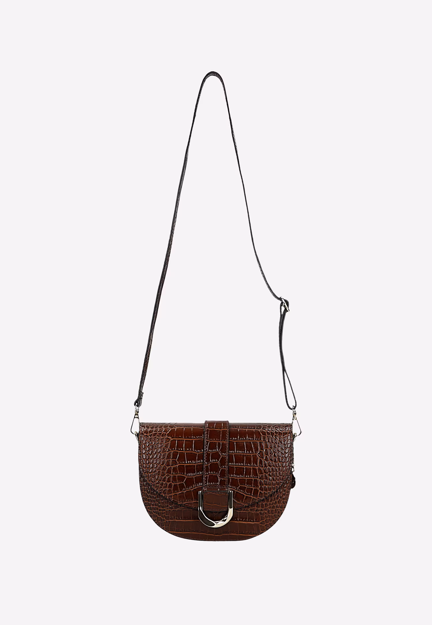 Ciemnobrązowa skórzana torebka saddle bag z tłoczeniem