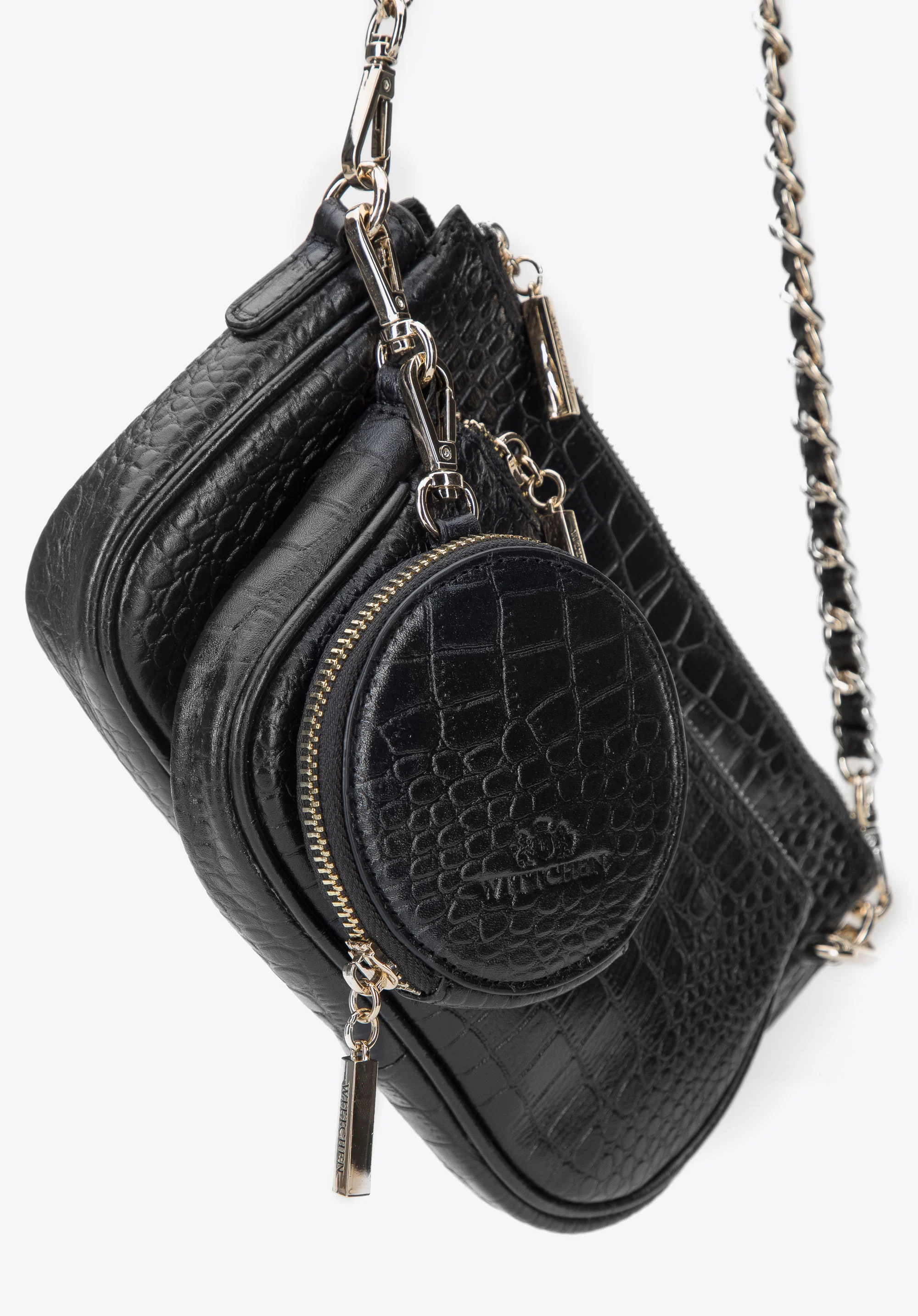 Damska torebka ze skóry o fakturze croco podwójna z etui