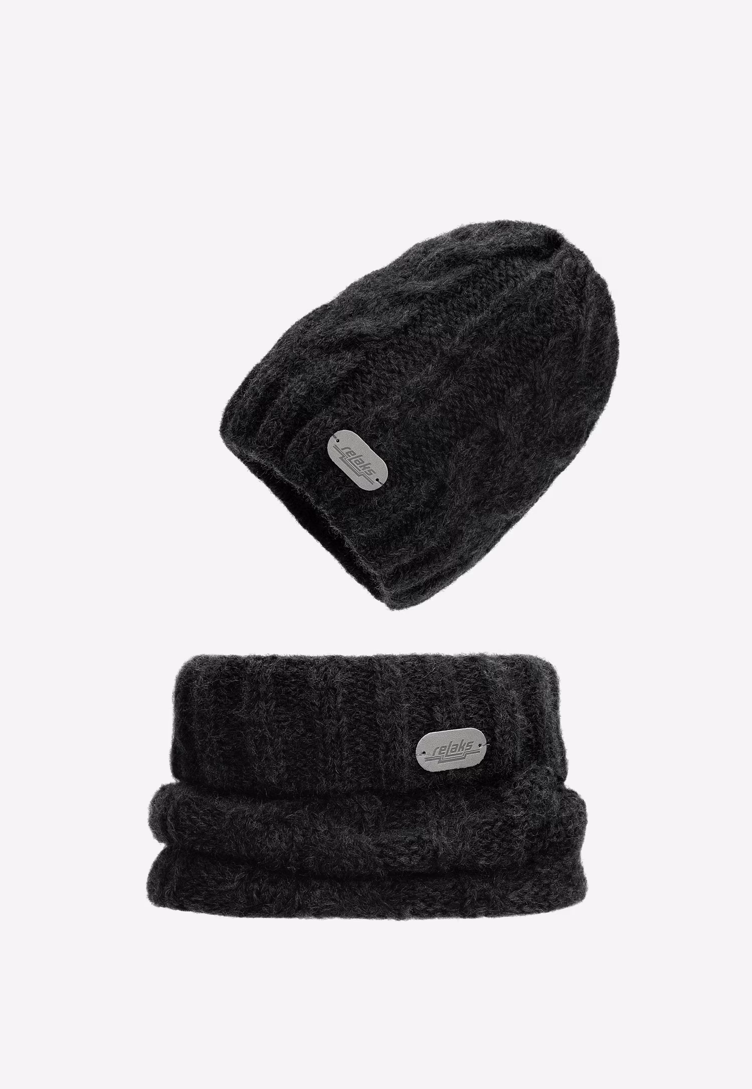 RELAKS jasnobrązowy zestaw z wełną merino - czapka + komin