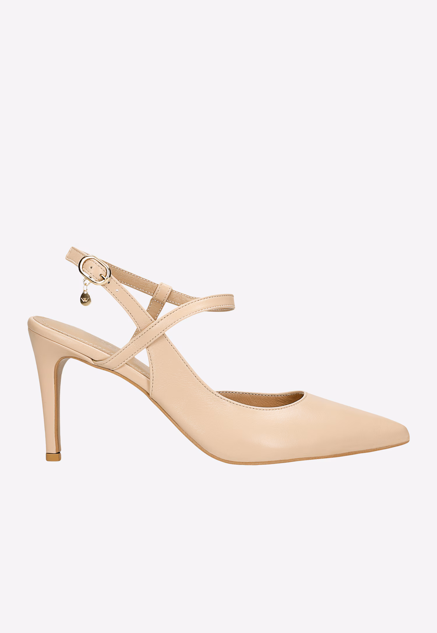 Beżowe czółenka z odkrytą piętą i obcasem typu szpilka