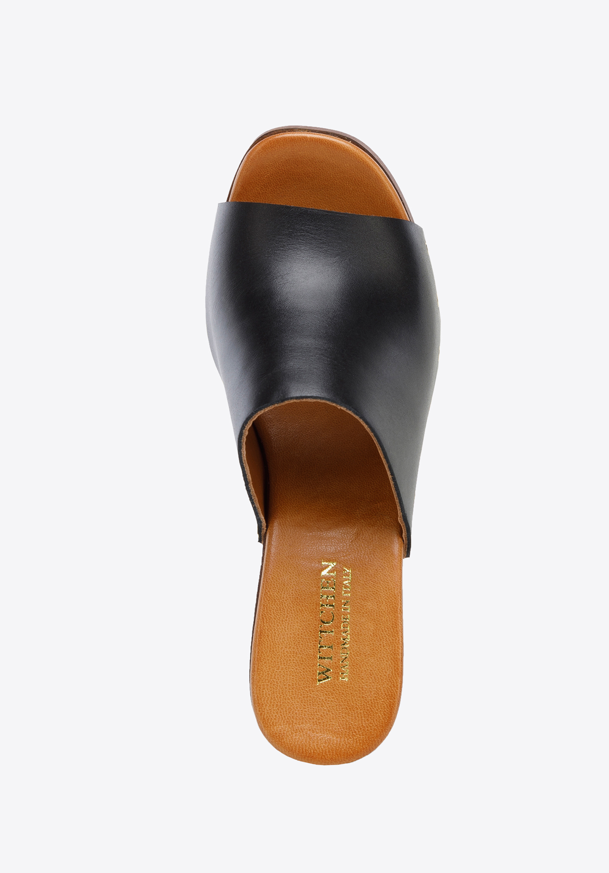 Damskie klapki skórzane na słupku z imitacji drewna