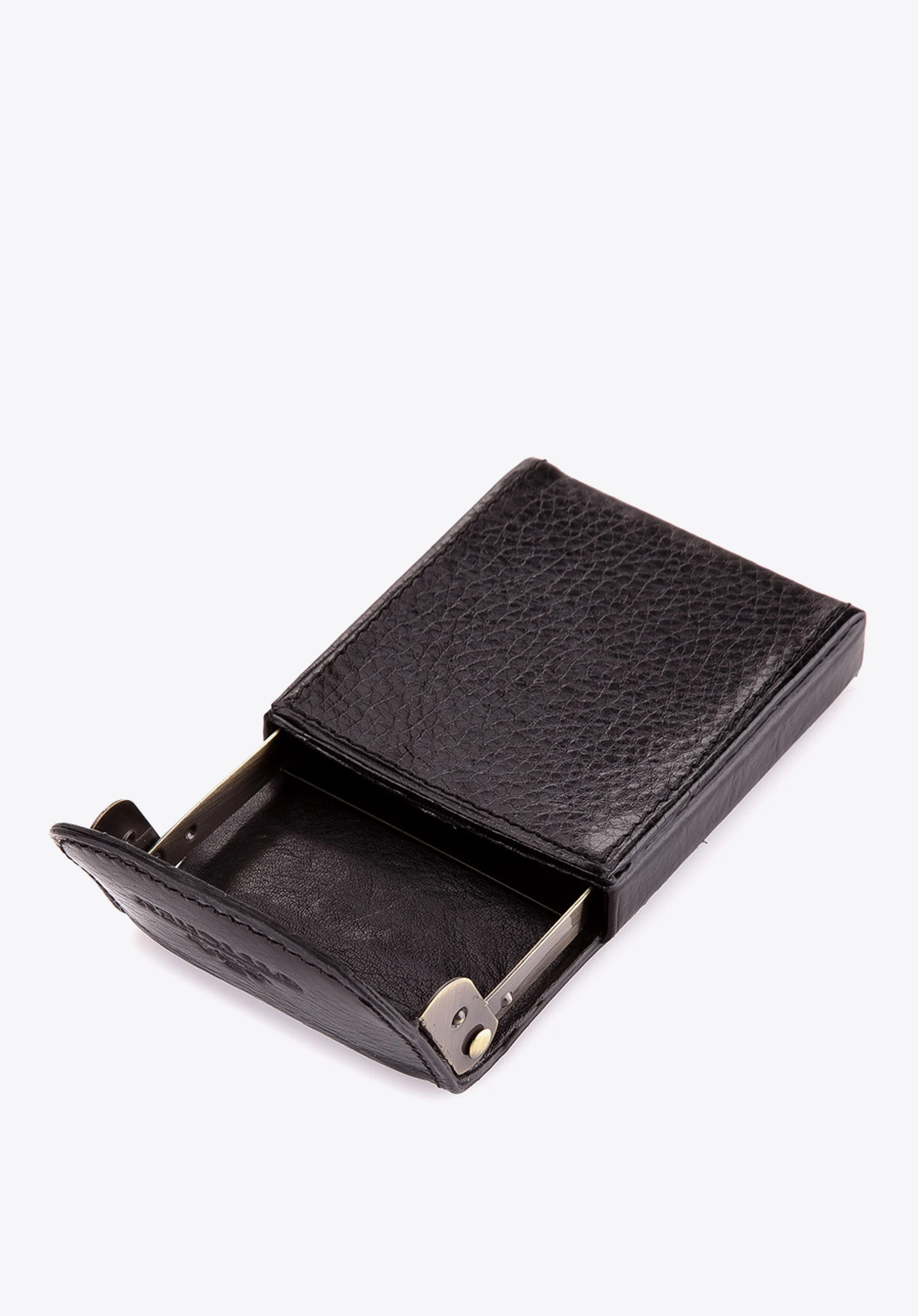 Etui na wizytówki skórzane metalowe