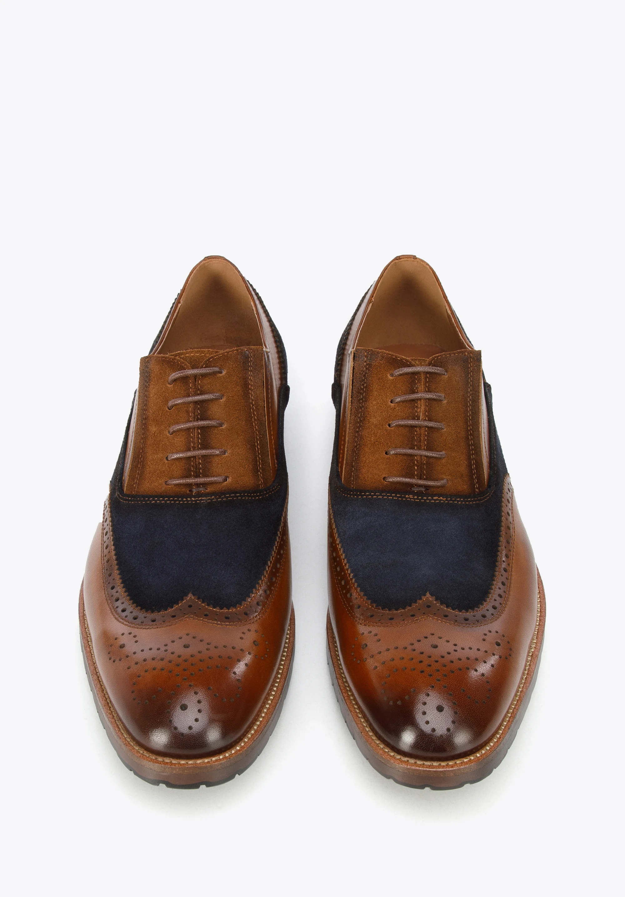 Męskie oksfordy z dwóch rodzajów skór cieniowane