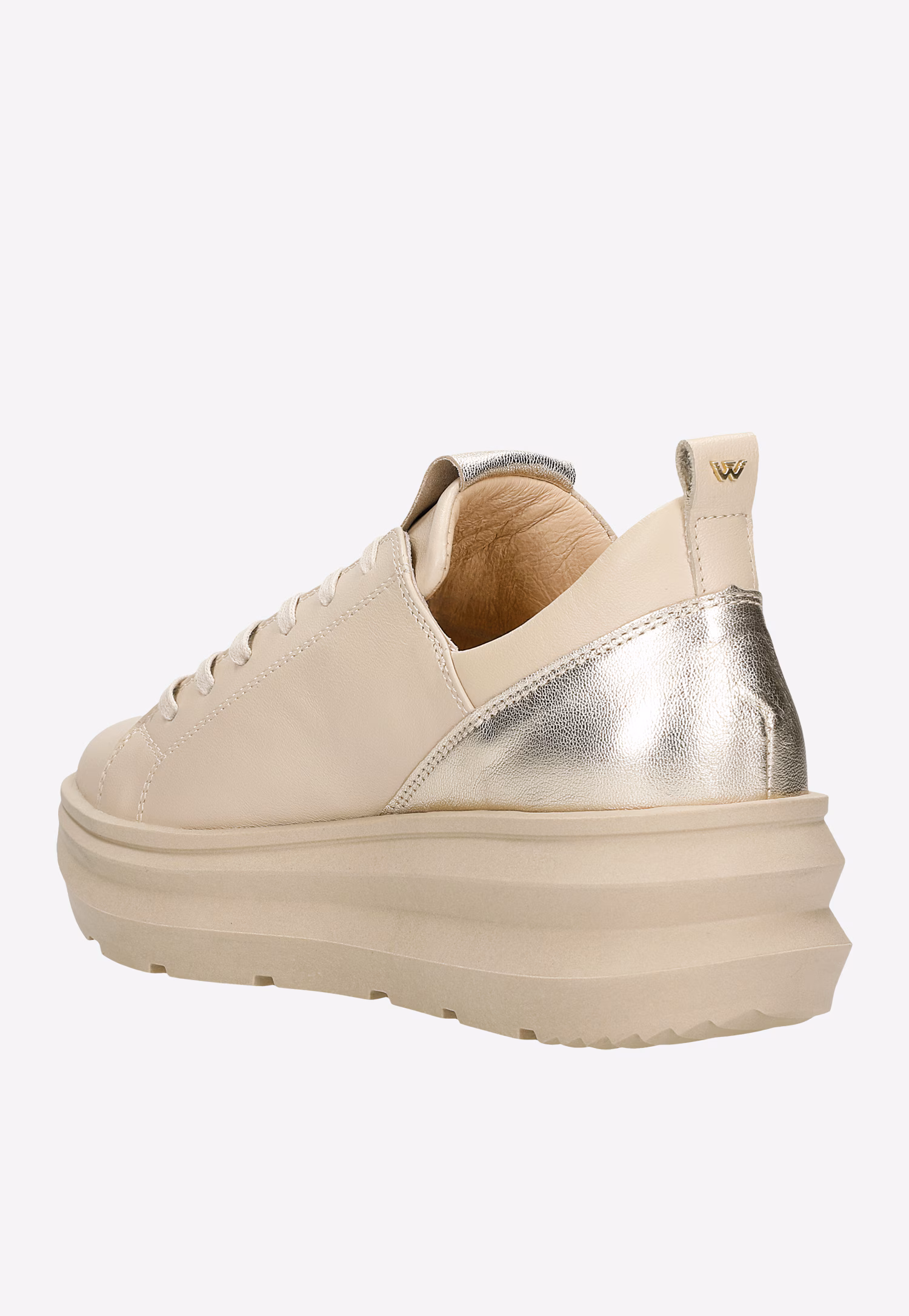 Beżowe sneakersy damskie ze złotym akcentem z tyłu