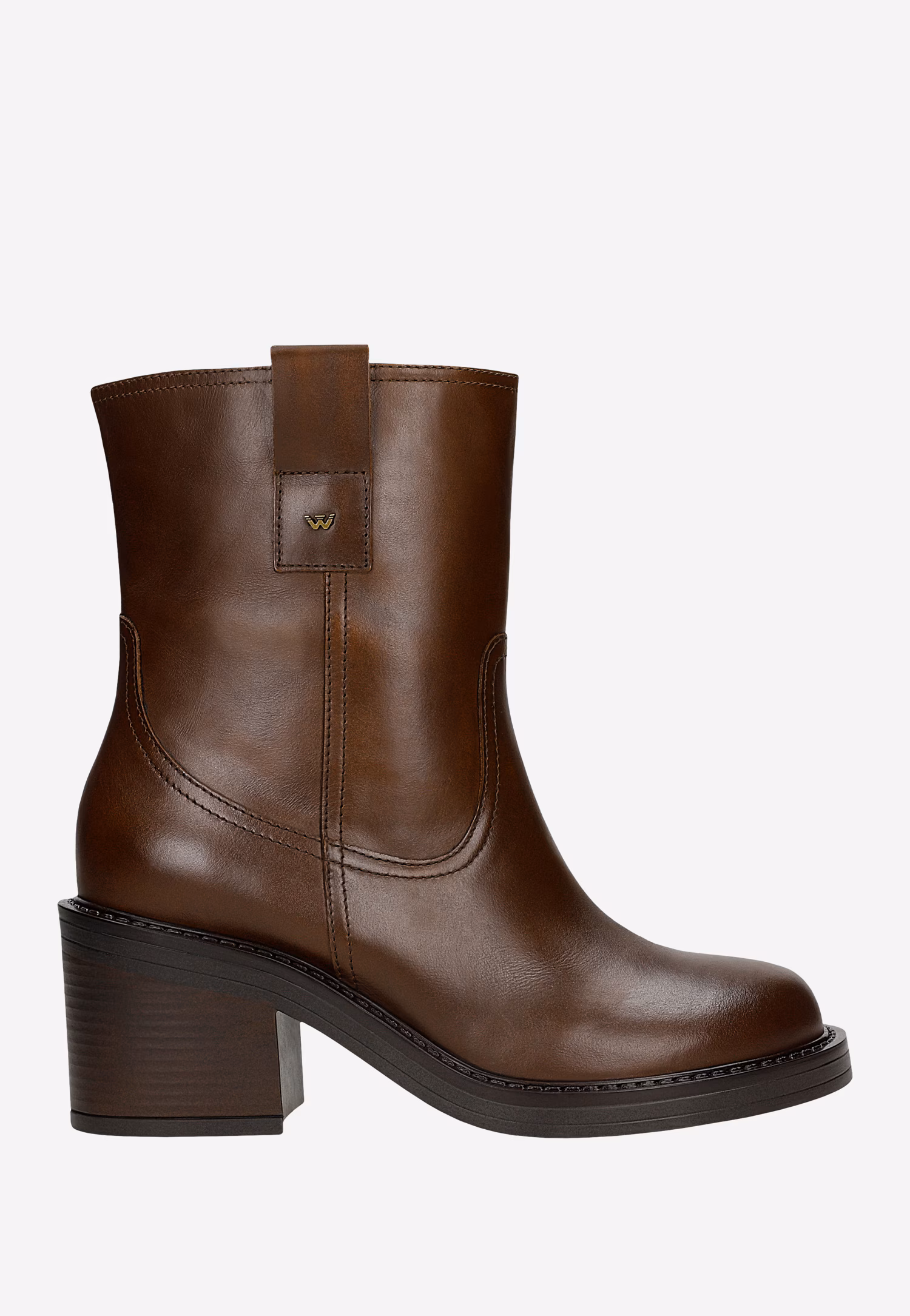 Brązowe botki ze skóry licowej na obcasie