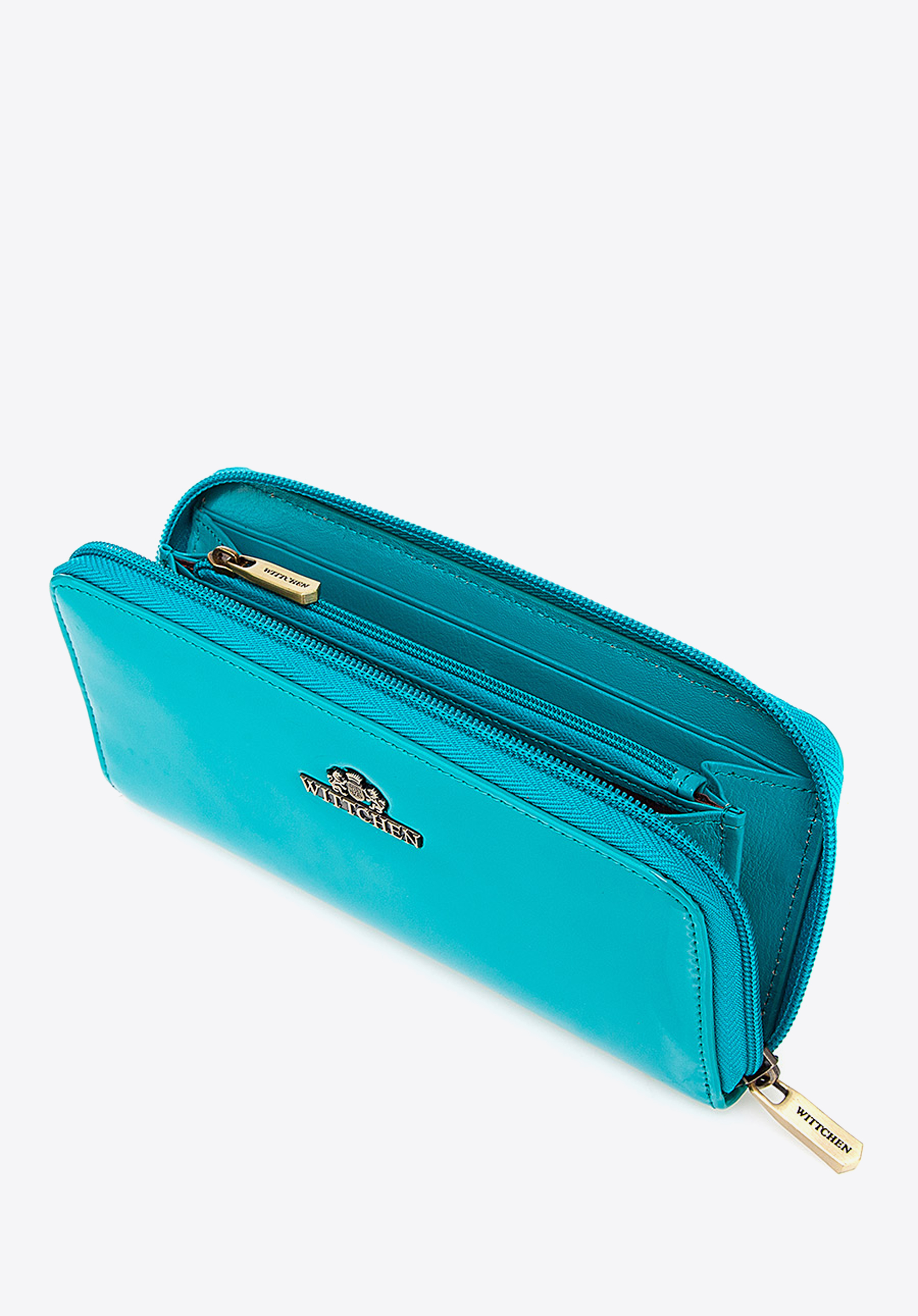 Damski portfel ze skóry lakierowany na suwak