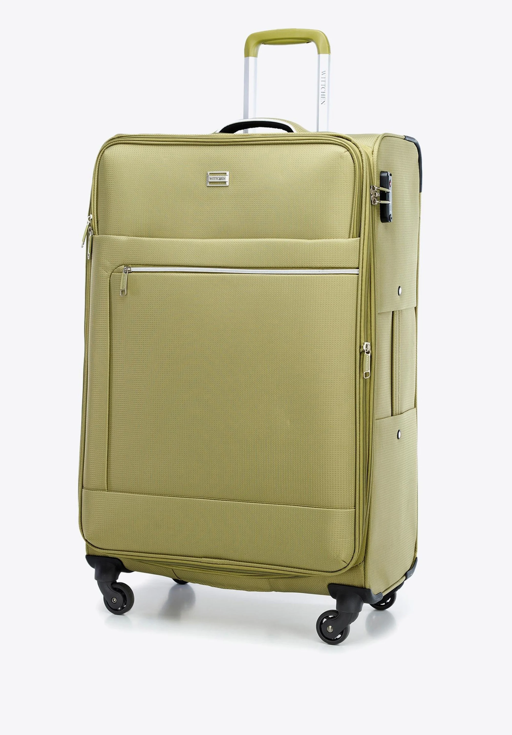 Średnia walizka miękka z błyszczącym suwakiem z przodu