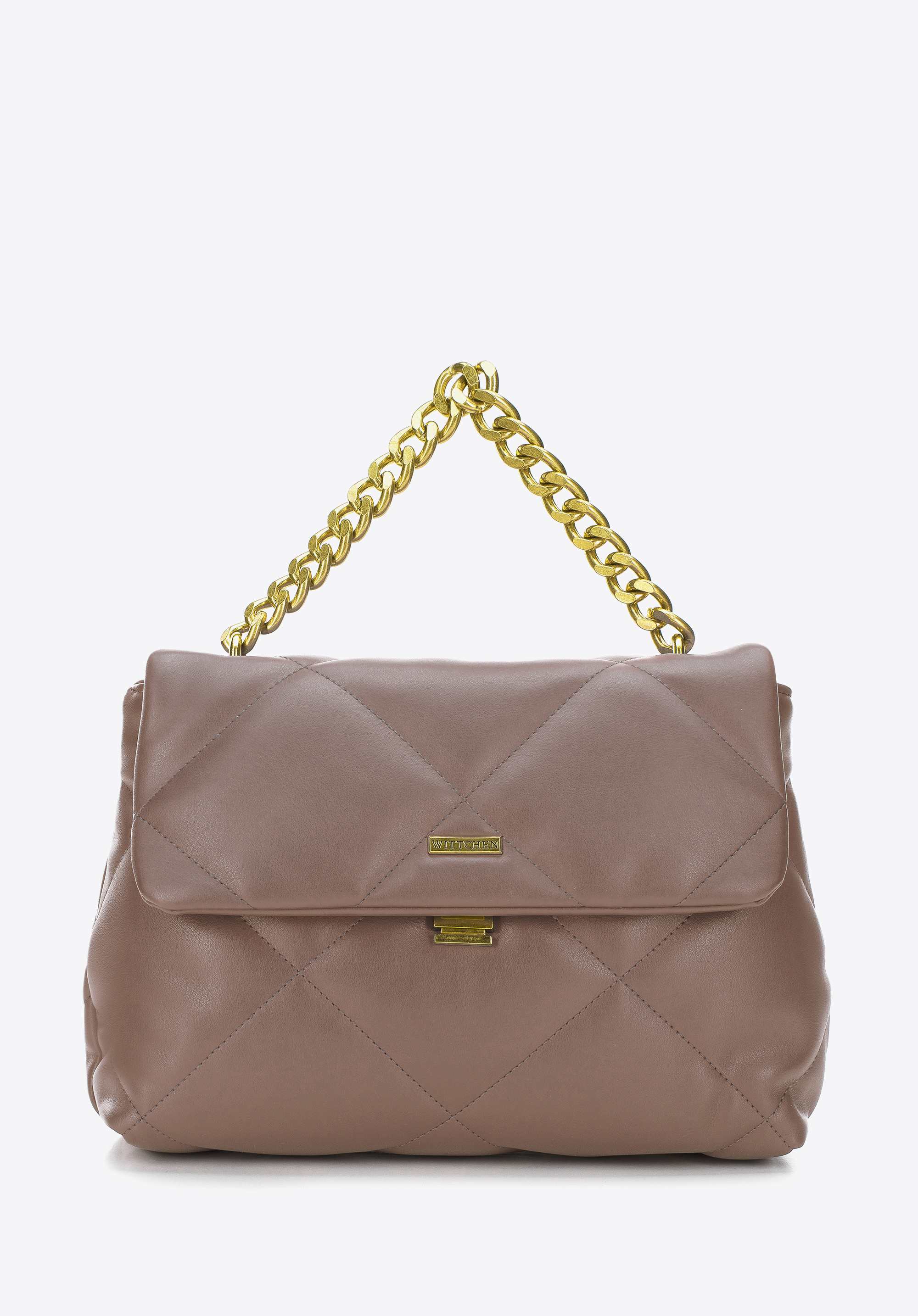 Torebka kuferek z miękkiej ekoskóry pikowana na łańcuszku