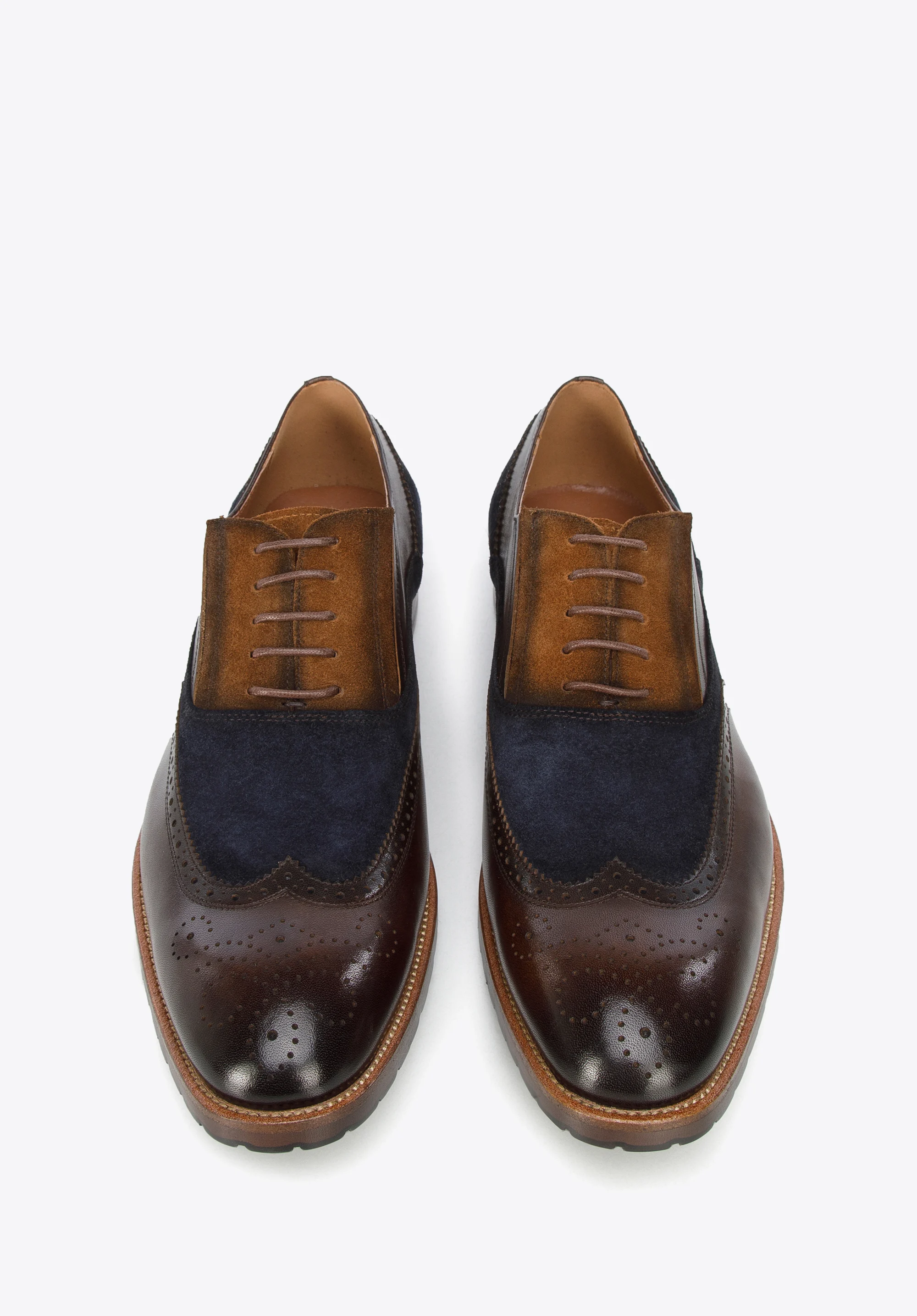 Męskie oksfordy z dwóch rodzajów skór cieniowane