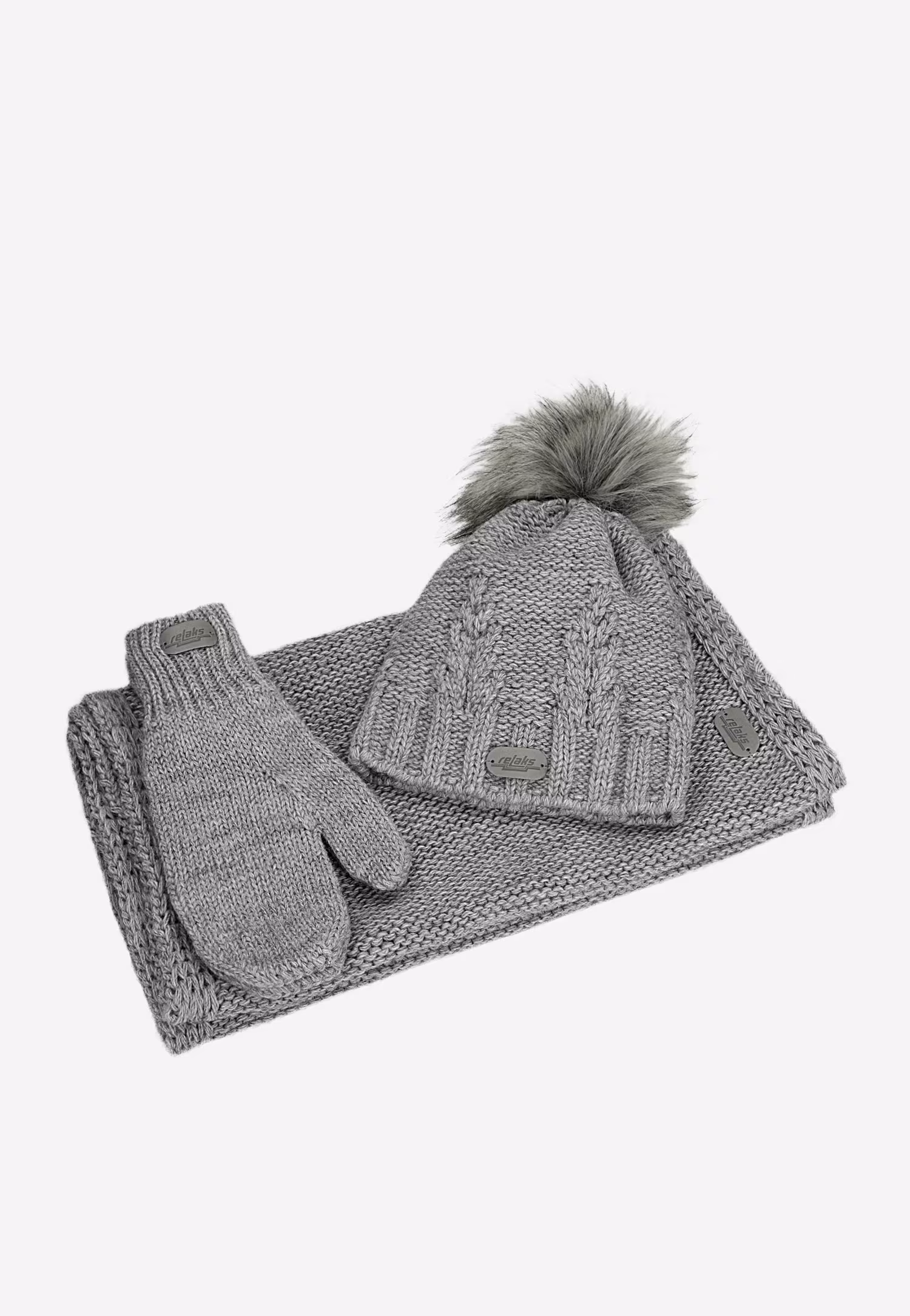 RELAKS zestaw czapka + komin + rękawiczki w kolorze beżowym