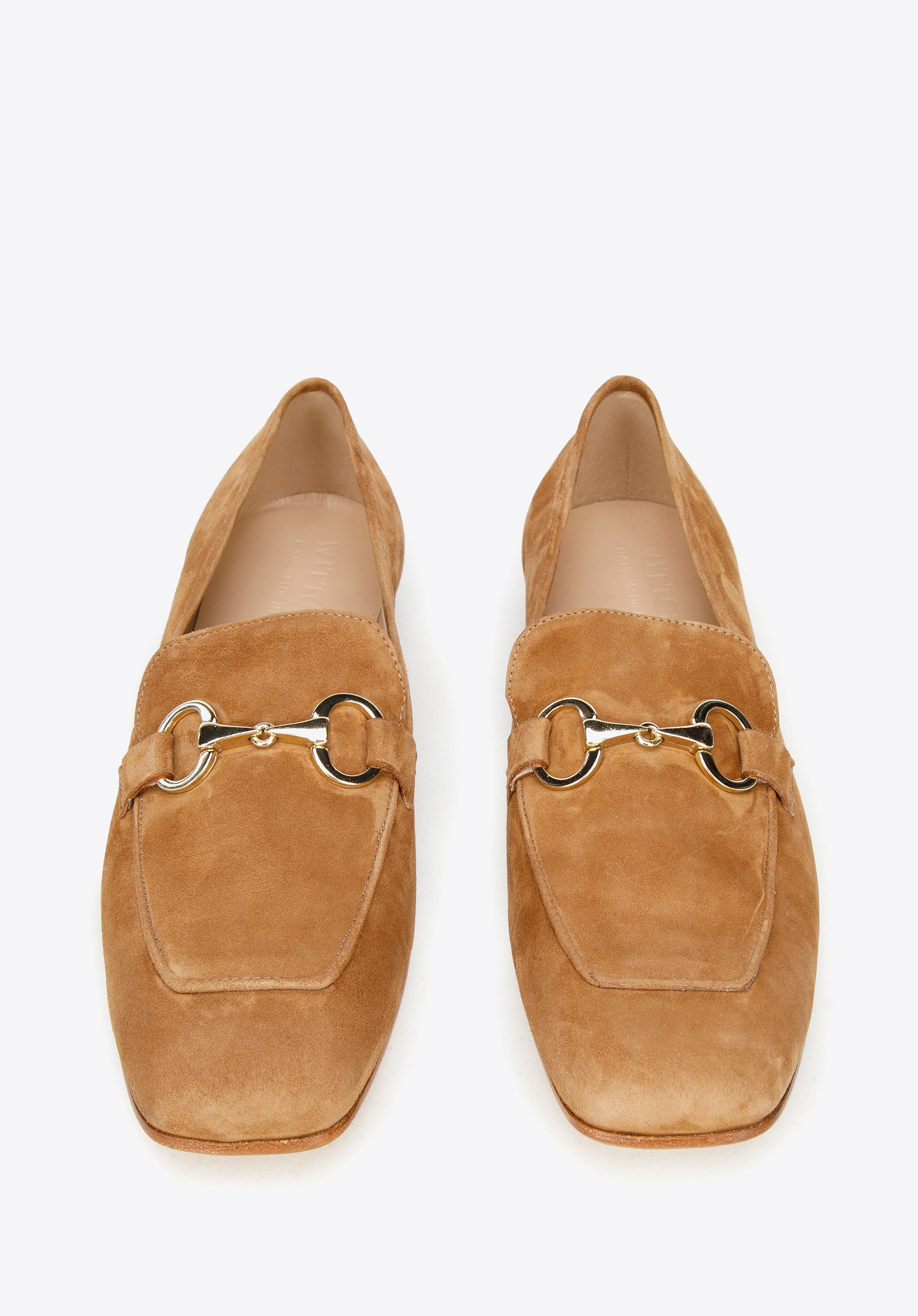 Damskie mokasyny zamszowe z kwadratowym noskiem i wędzidłem