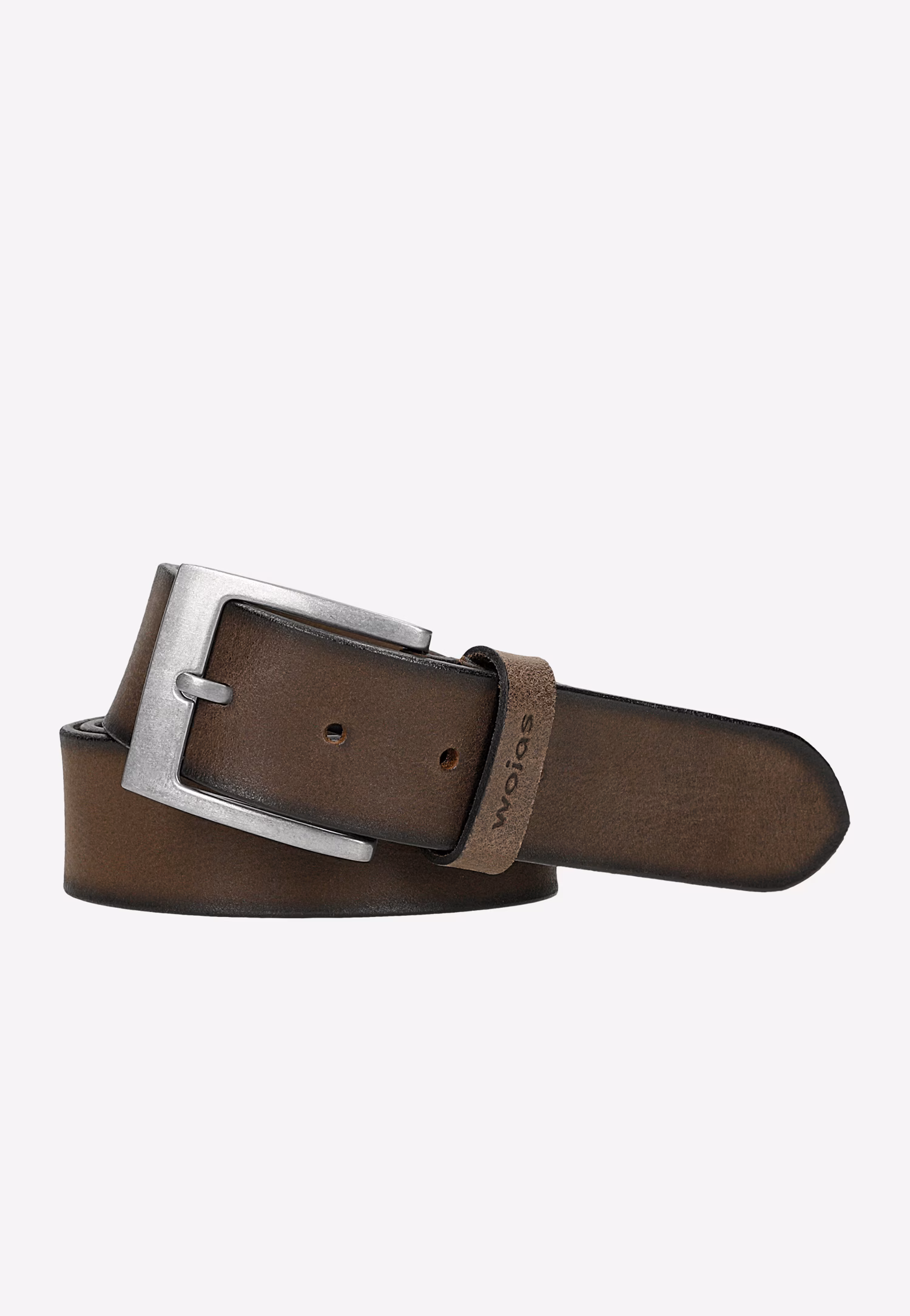 Jasnobrązowy pasek męski ze srebrną klamrą