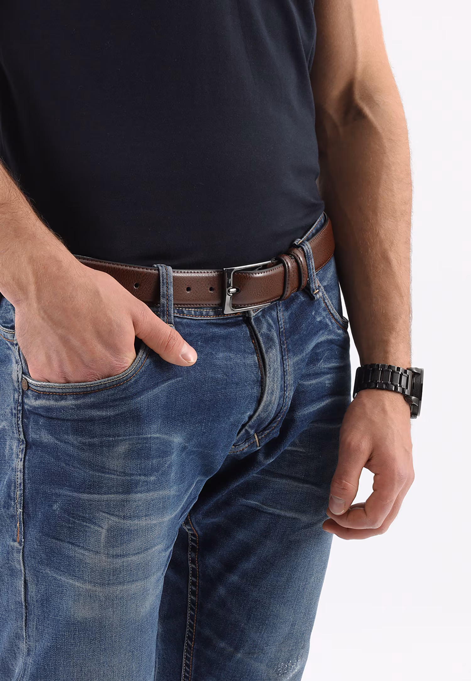 Jasnobrązowy skórzany pasek męski