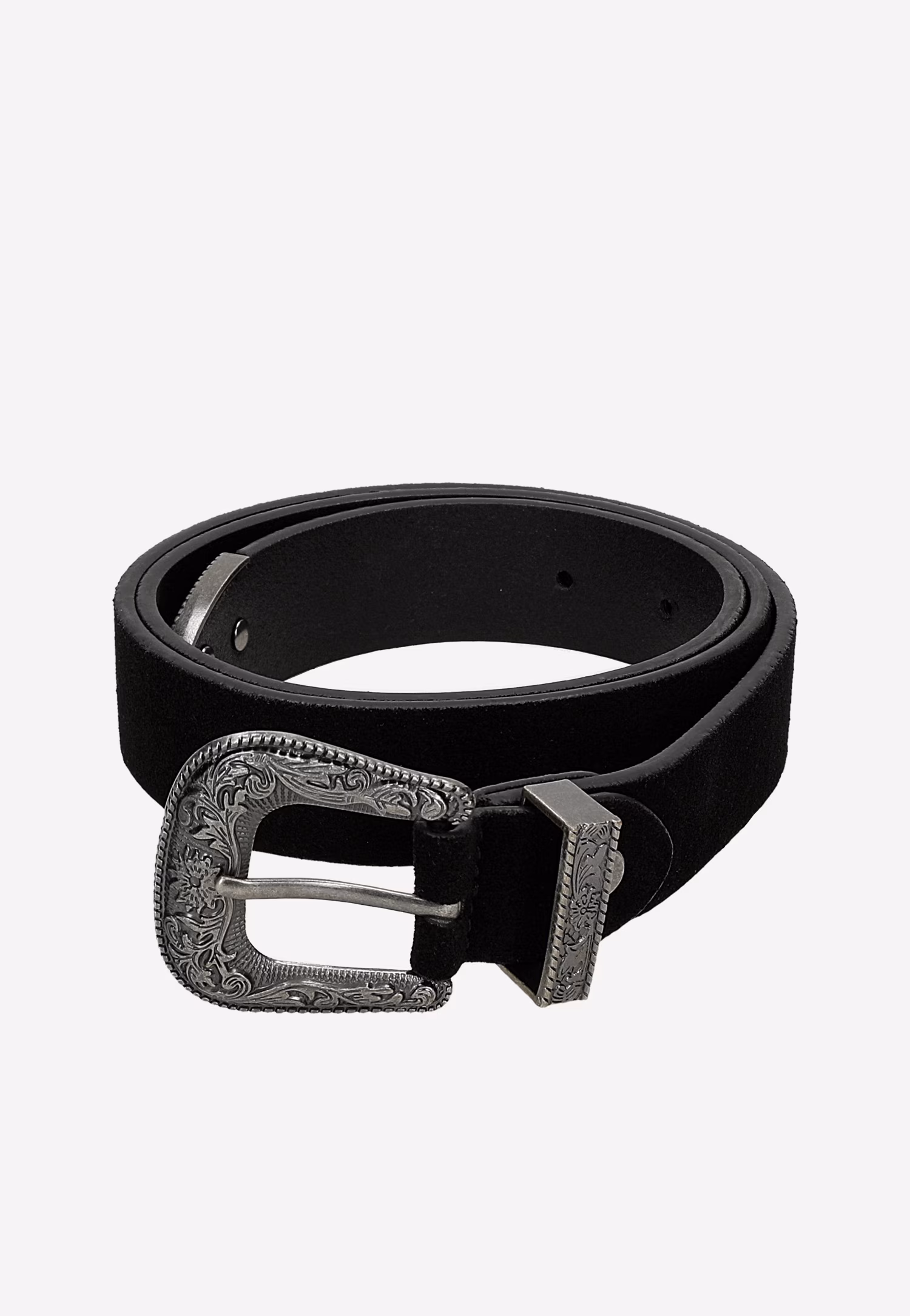 Czarny kowbojski pasek damski z ozdobną klamrą