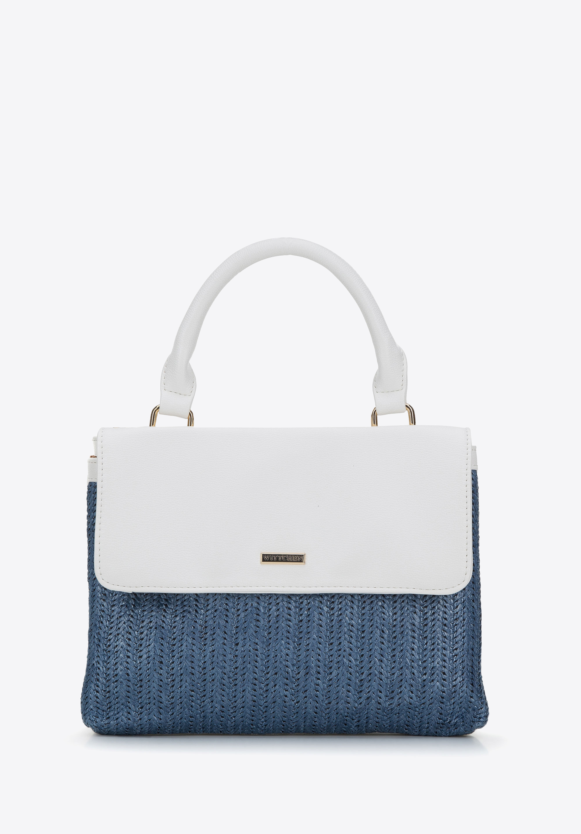 Torebka dwukomorowa z plecionką i klapą z ekoskóry