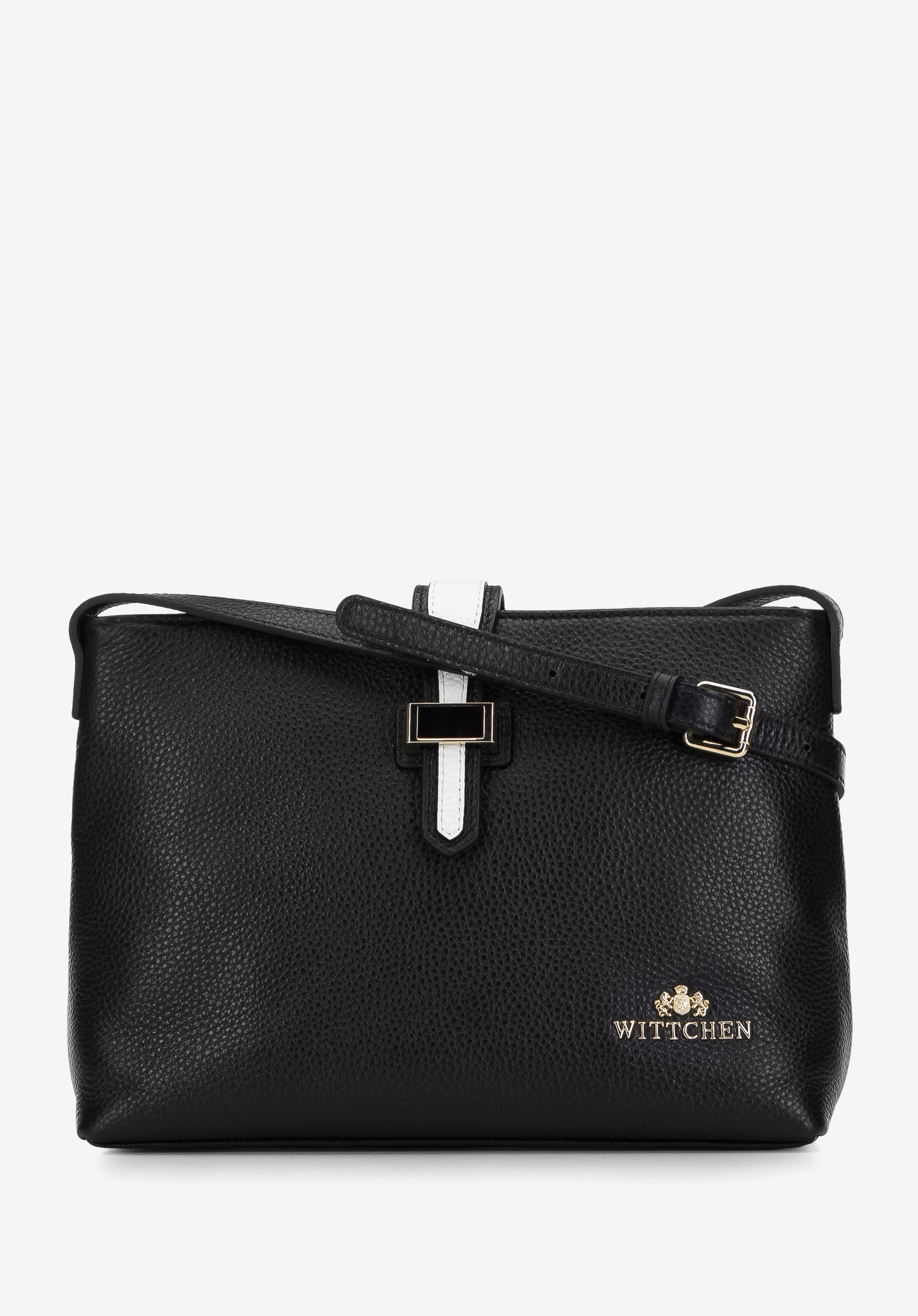 Damska listonoszka ze skóry z kontrastowym zapięciem